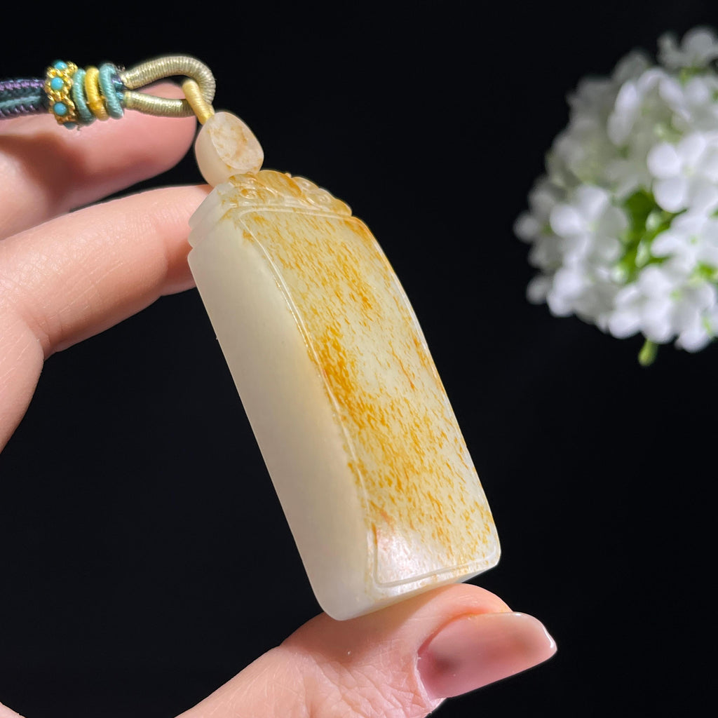 和田玉白玉满皮洒金籽料无事牌（yc372600）