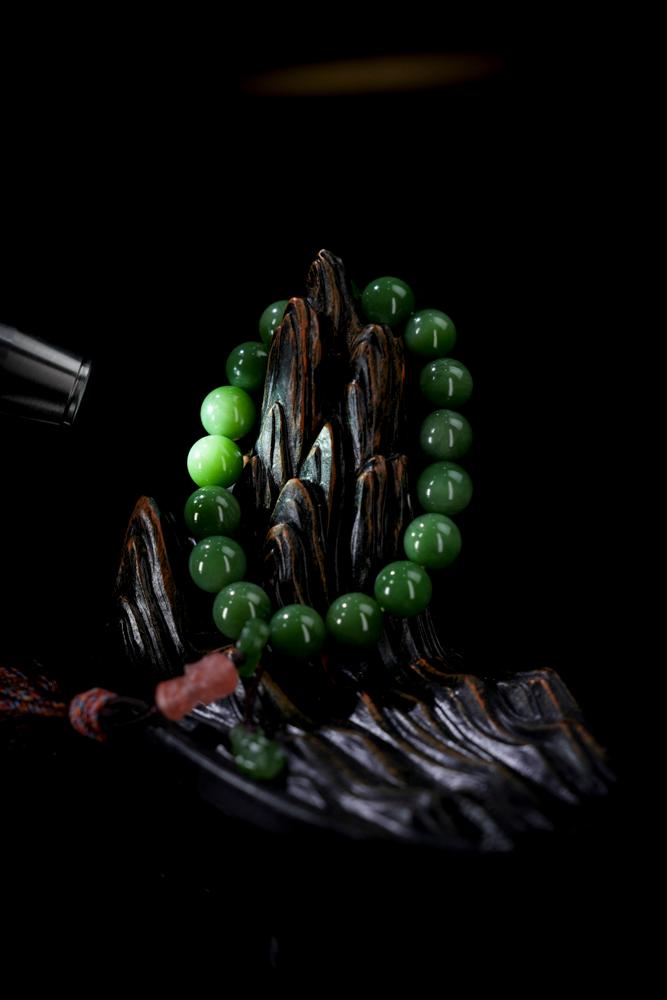 和田玉碧玉手串（卡12）（yc253302）