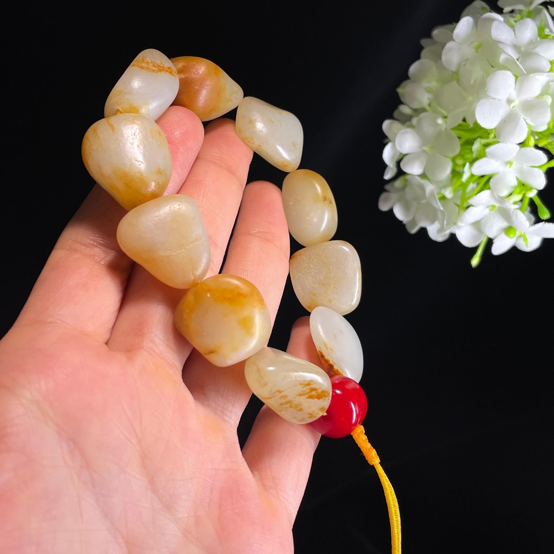 和田玉白玉洒金皮红皮原籽手串（yc356648）
