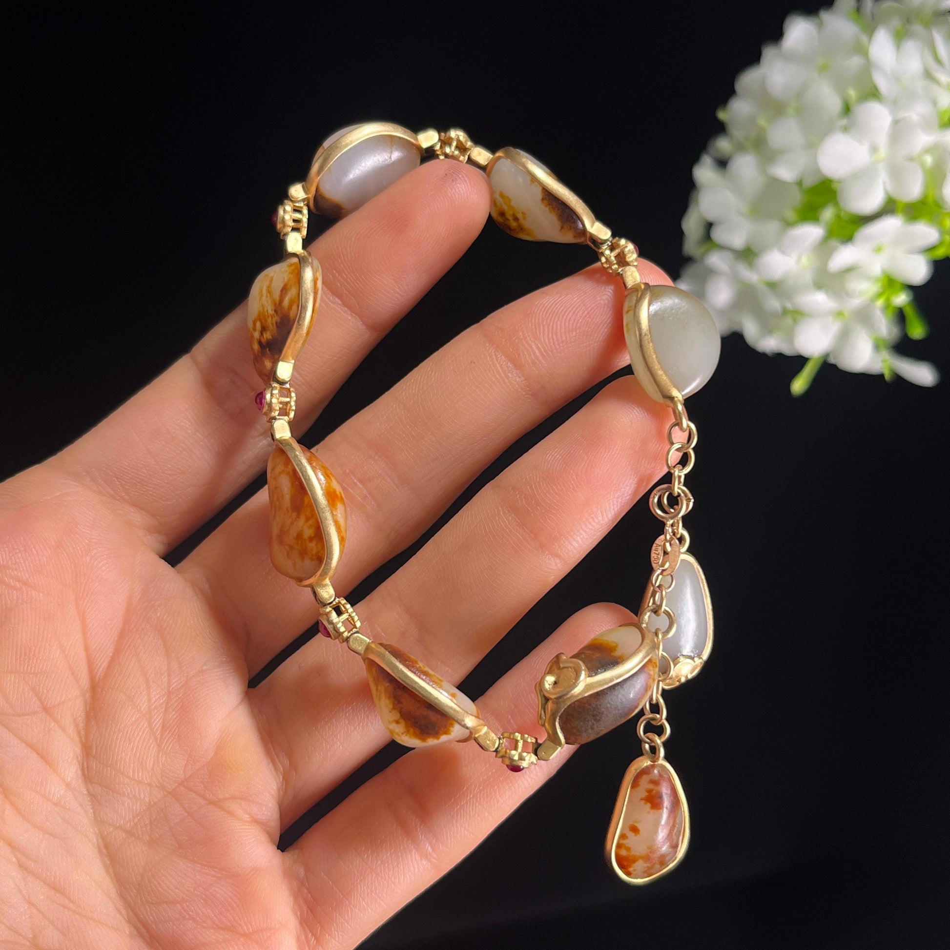 18k金镶玉精品籽料原石手串（金15g）（yc288831）