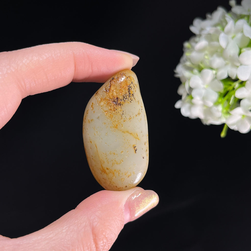 和田玉青白玉“风絮金尘”洒金皮籽料（yc350310）