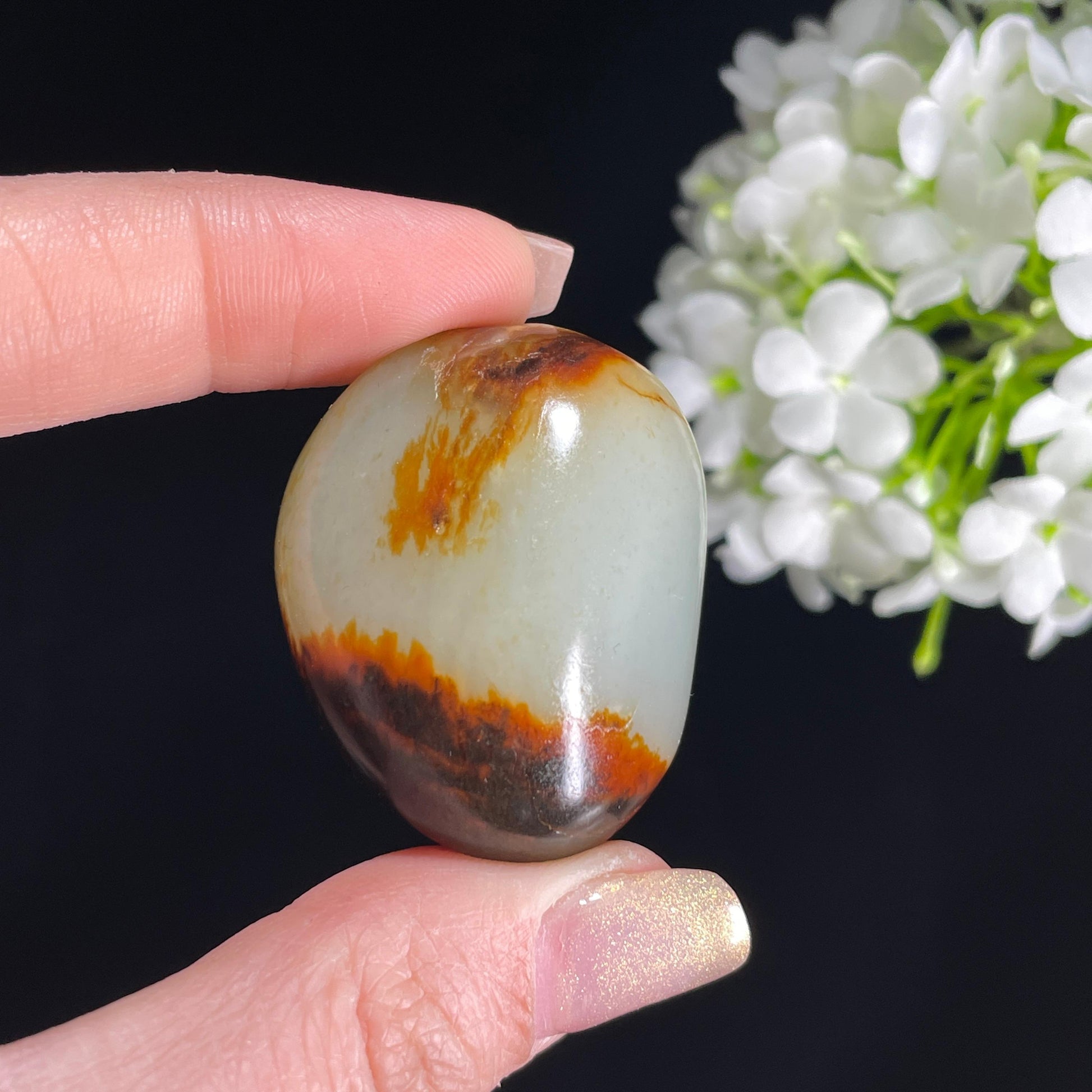 和田玉青白玉“夕阳暮云”黑红皮籽料（yc363695）