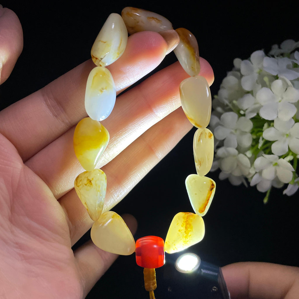 和田玉白玉红皮洒金皮原籽手串（yc382114）