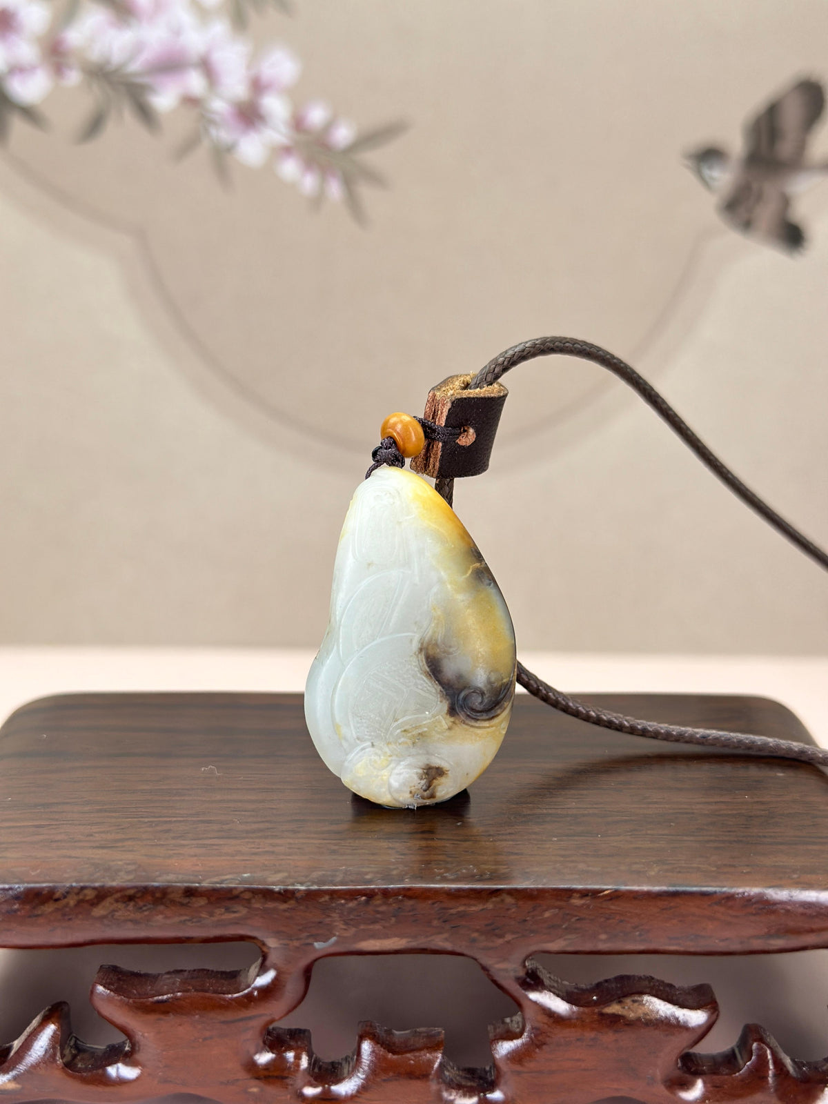 和田玉多色皮原籽仿古龙凤挂件（yc763862）