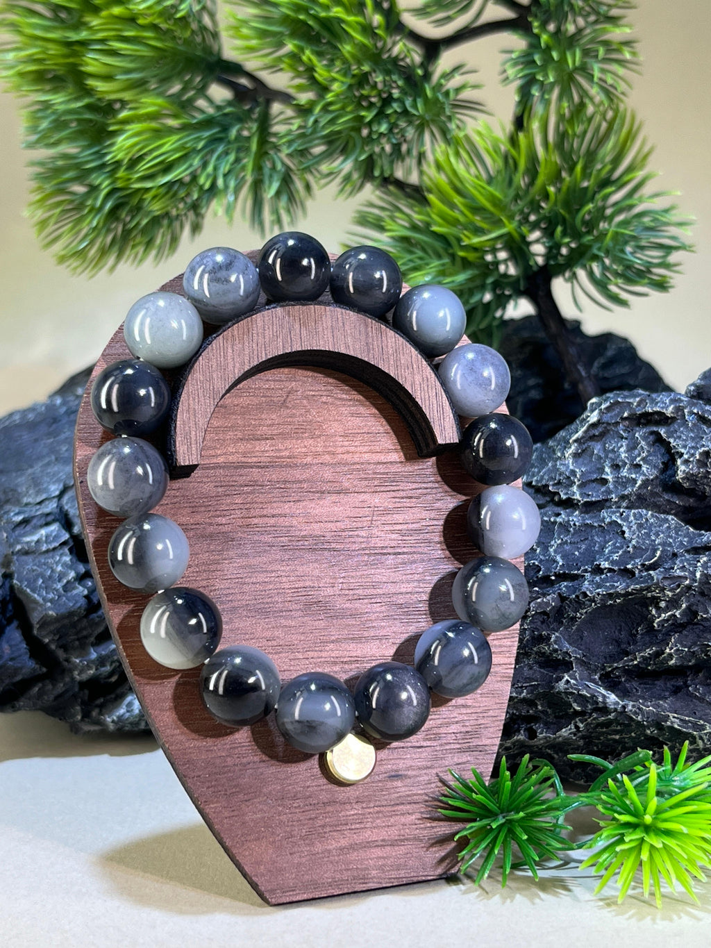 和田玉青花带猫眼籽料多宝串（12.5卡）（yc222820）