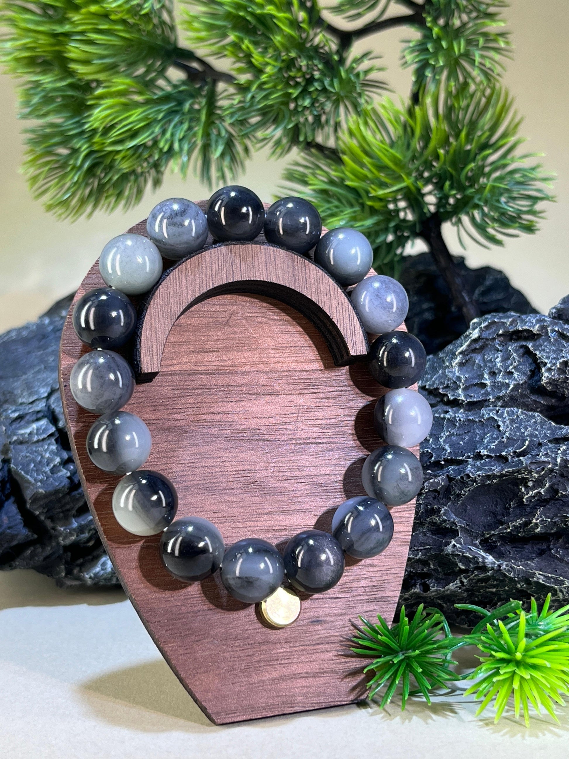 和田玉青花带猫眼籽料多宝串（12.5卡）（yc222820）