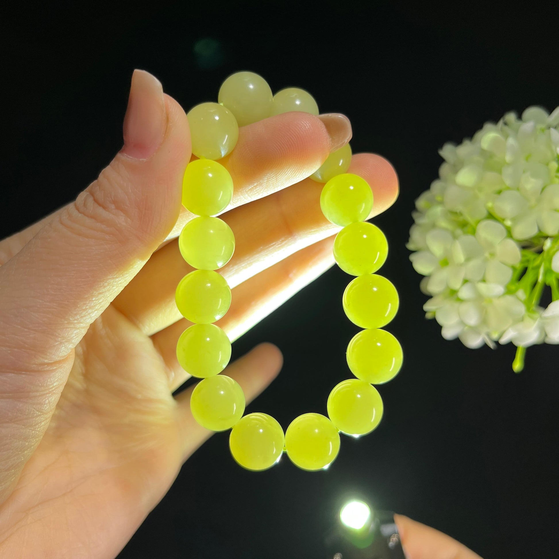 和田玉黄口料圆珠手串（16颗）（yc389061）