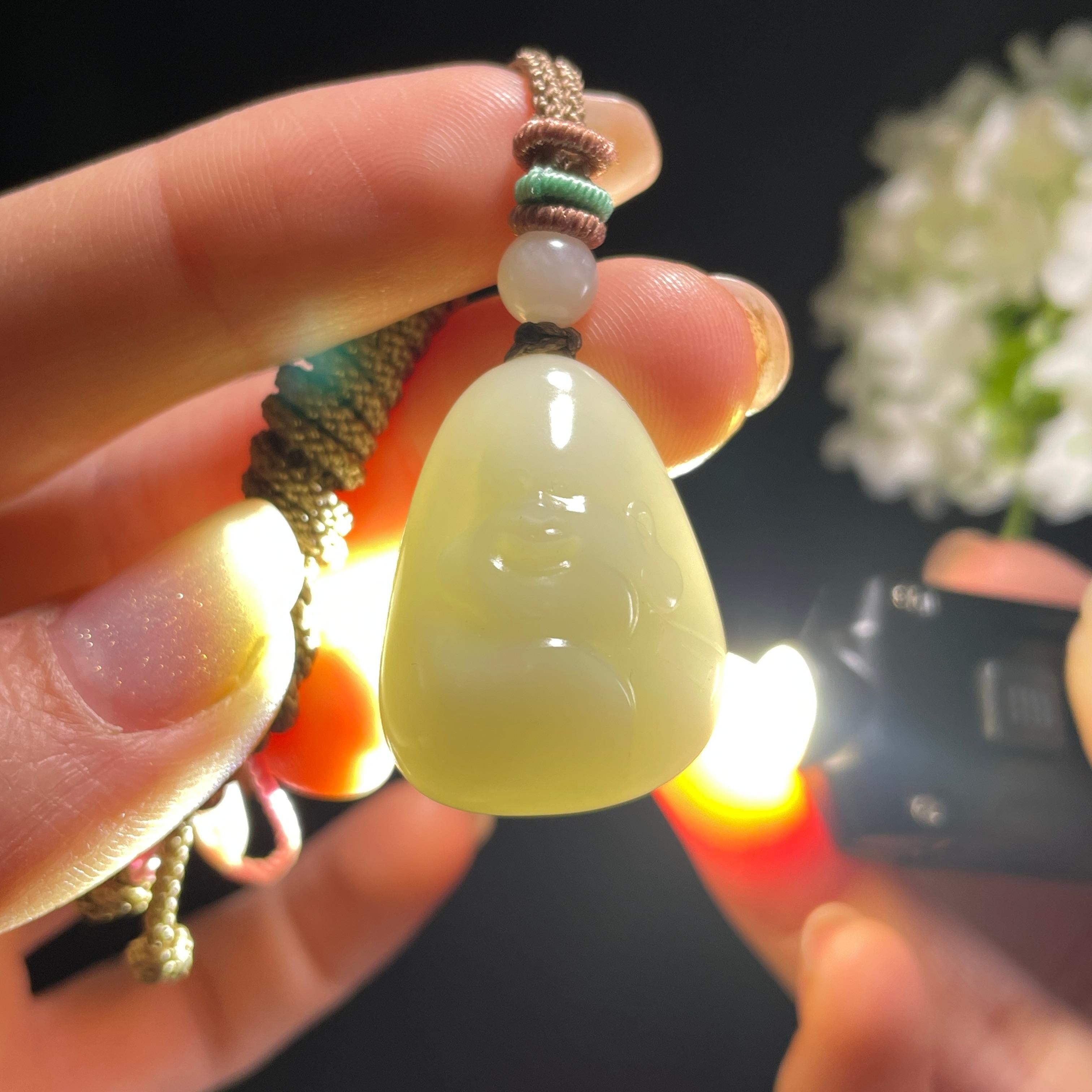 新疆天然和田玉白玉弥勒佛雕刻挂件（yc360333） – 添福玉器