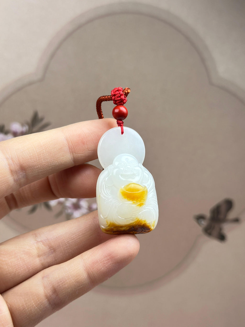 精品新疆和田玉红皮白玉籽料元宝弥勒佛挂件（yc766352）