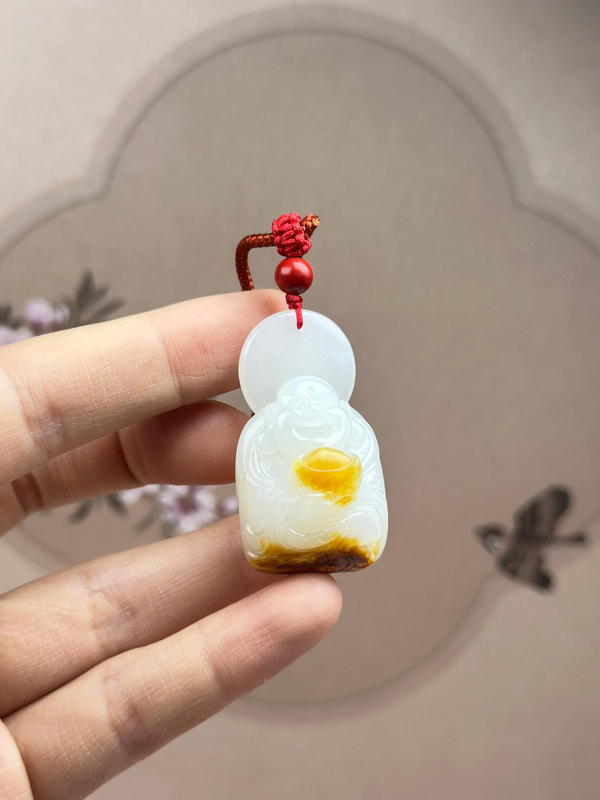 精品新疆和田玉红皮白玉籽料元宝弥勒佛挂件（yc766352）