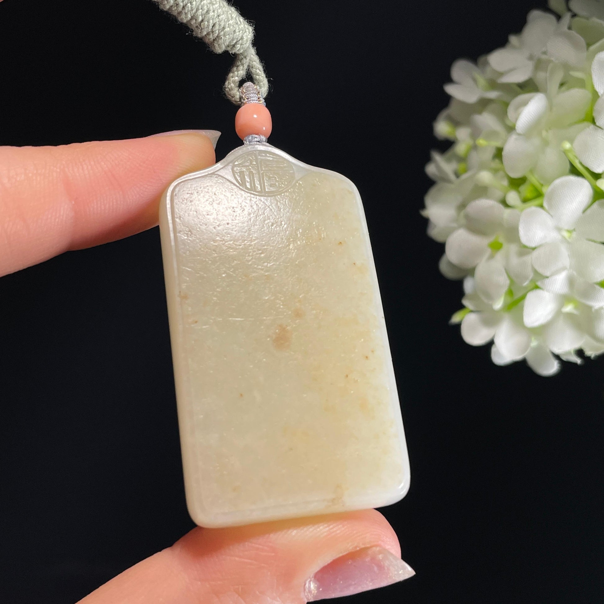 和田玉籽料白玉满皮洒金无事牌（yc326352）