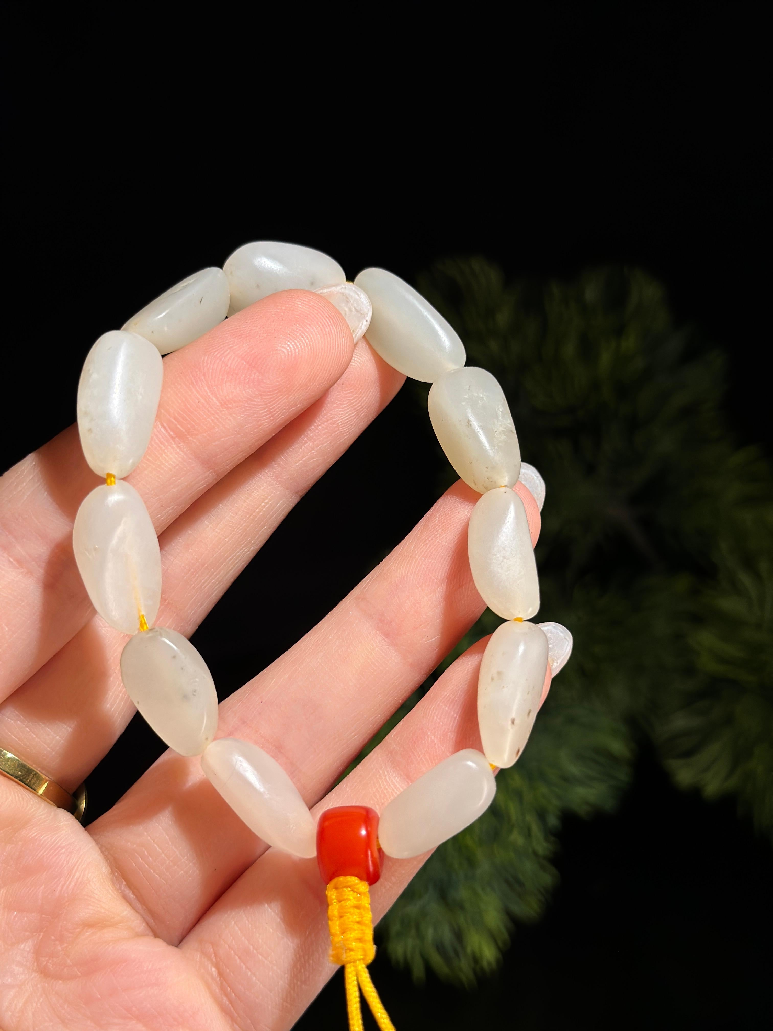 新疆和田玉白玉原籽手串（11颗）（yc488881） – 添福玉器