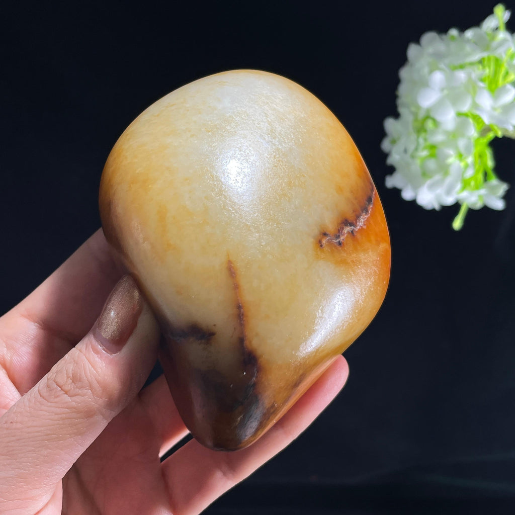 和田玉白玉“烟江黛影”洒金聚红皮籽料（yc387546）
