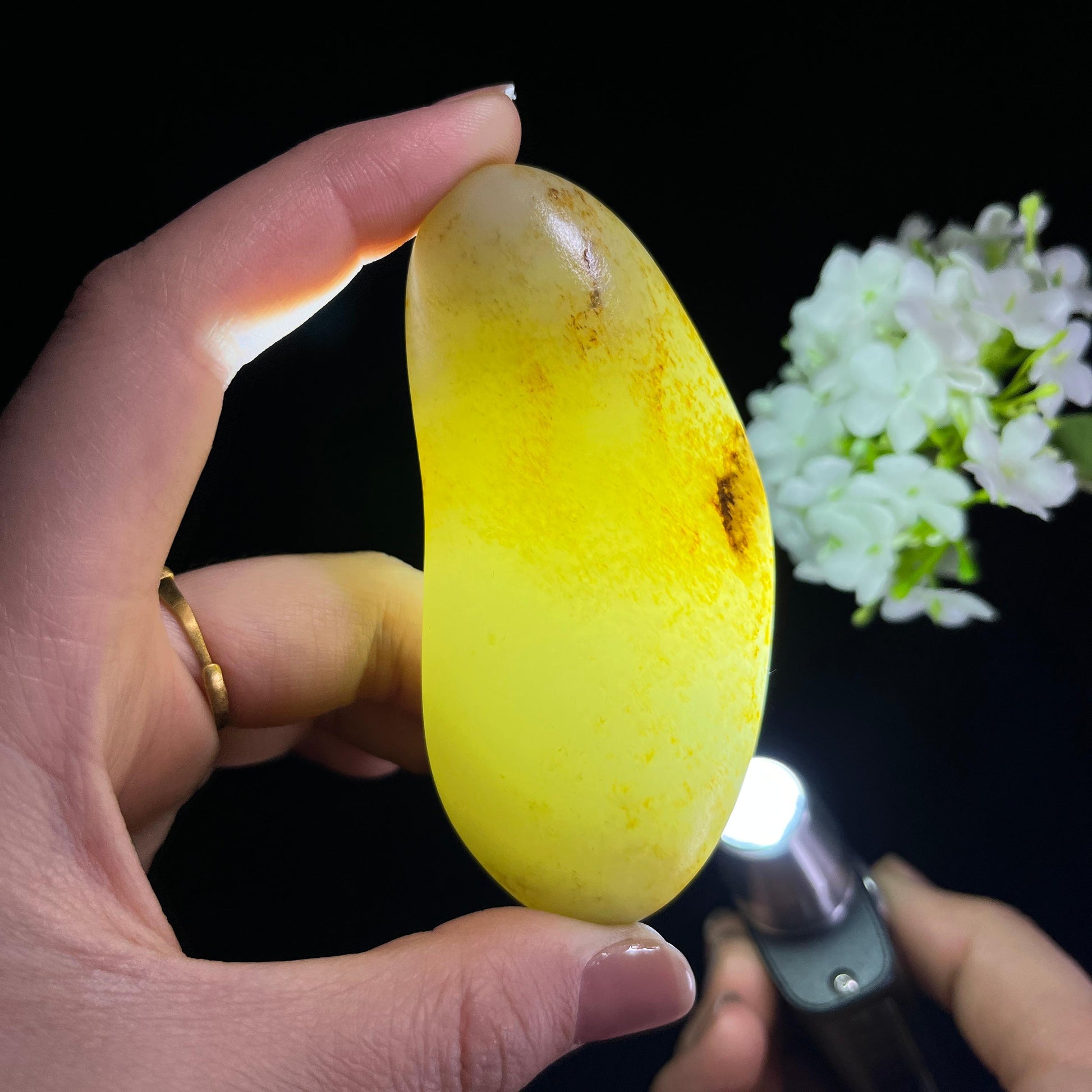 和田玉白玉洒金皮“福运金籽”籽料原石（yc280735）