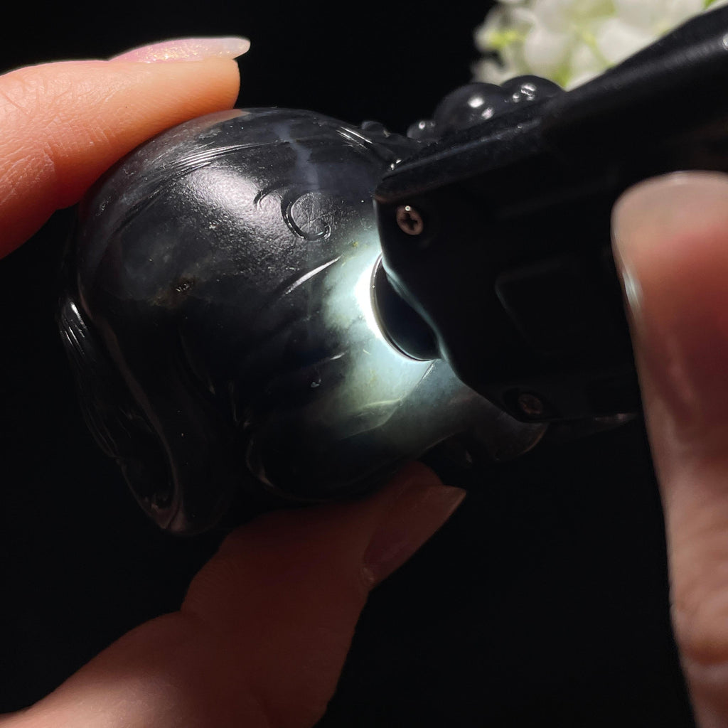 和田玉青花籽料“太平有象”象雕刻手把件（yc326420）