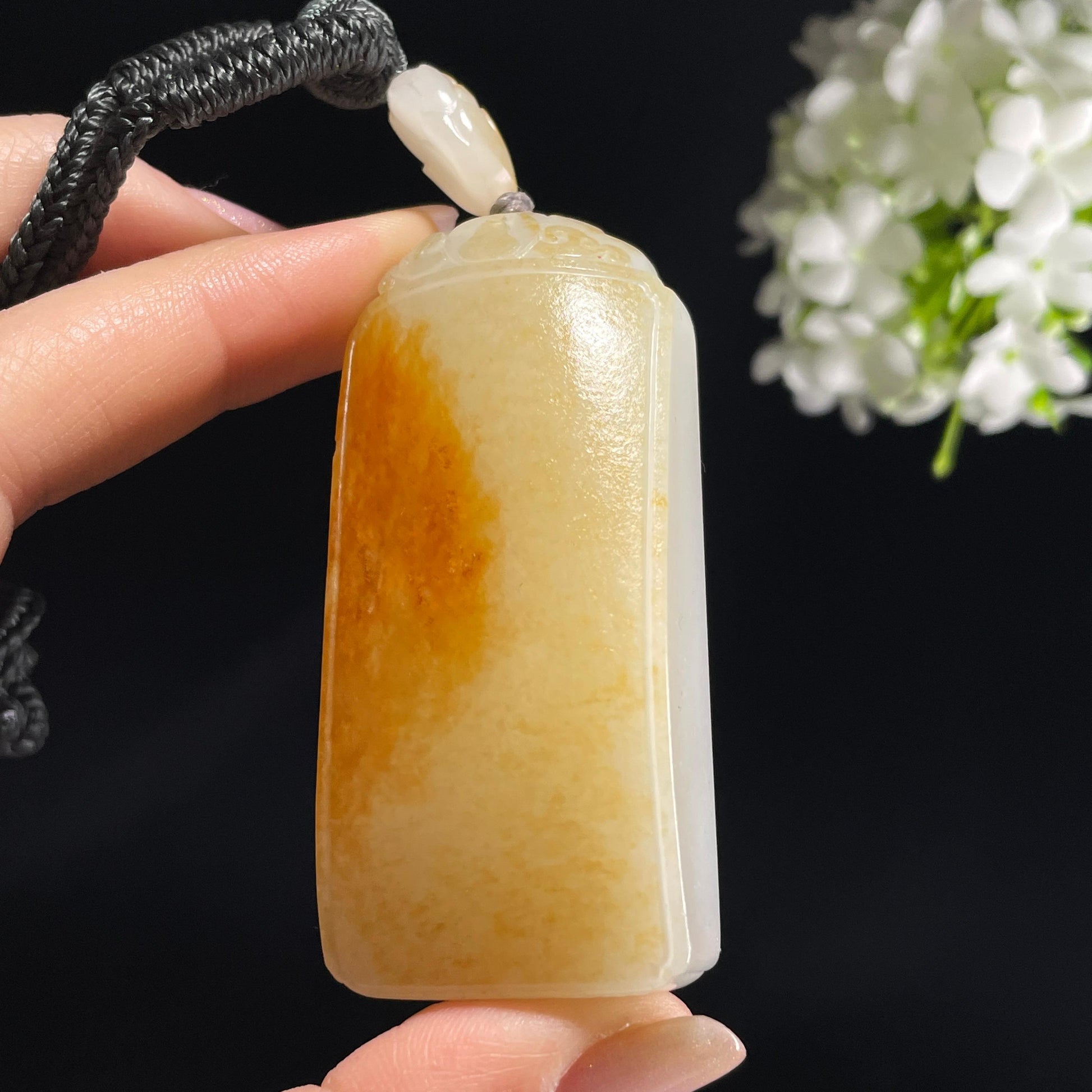 和田玉白玉红皮洒金皮“金纹纳福”籽料无事牌（yc355969）