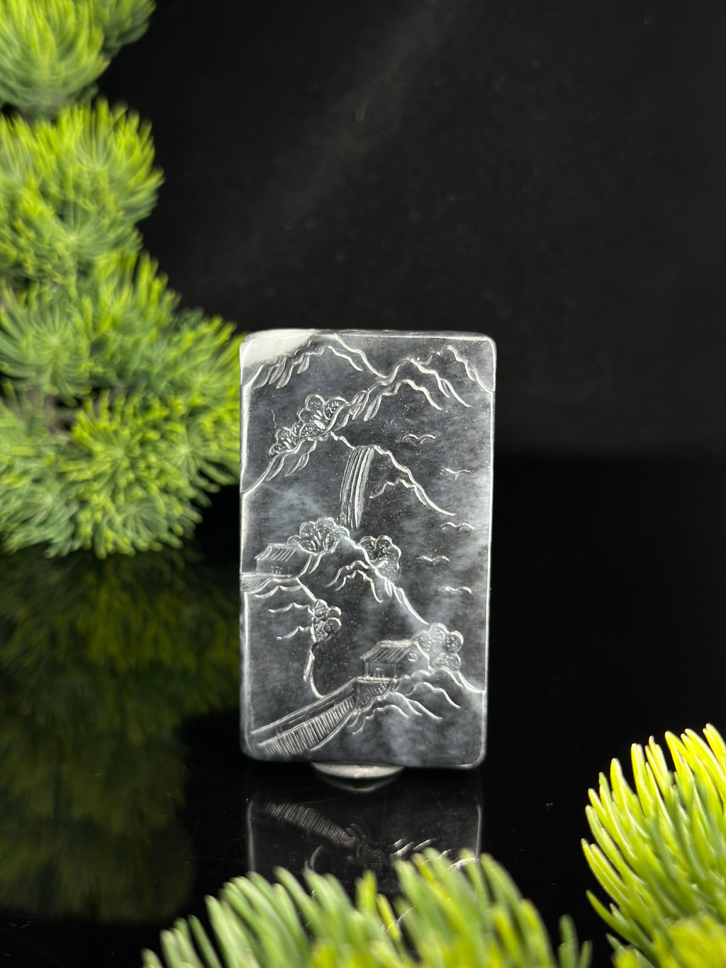 和田玉青花意境山水牌（yc484426）