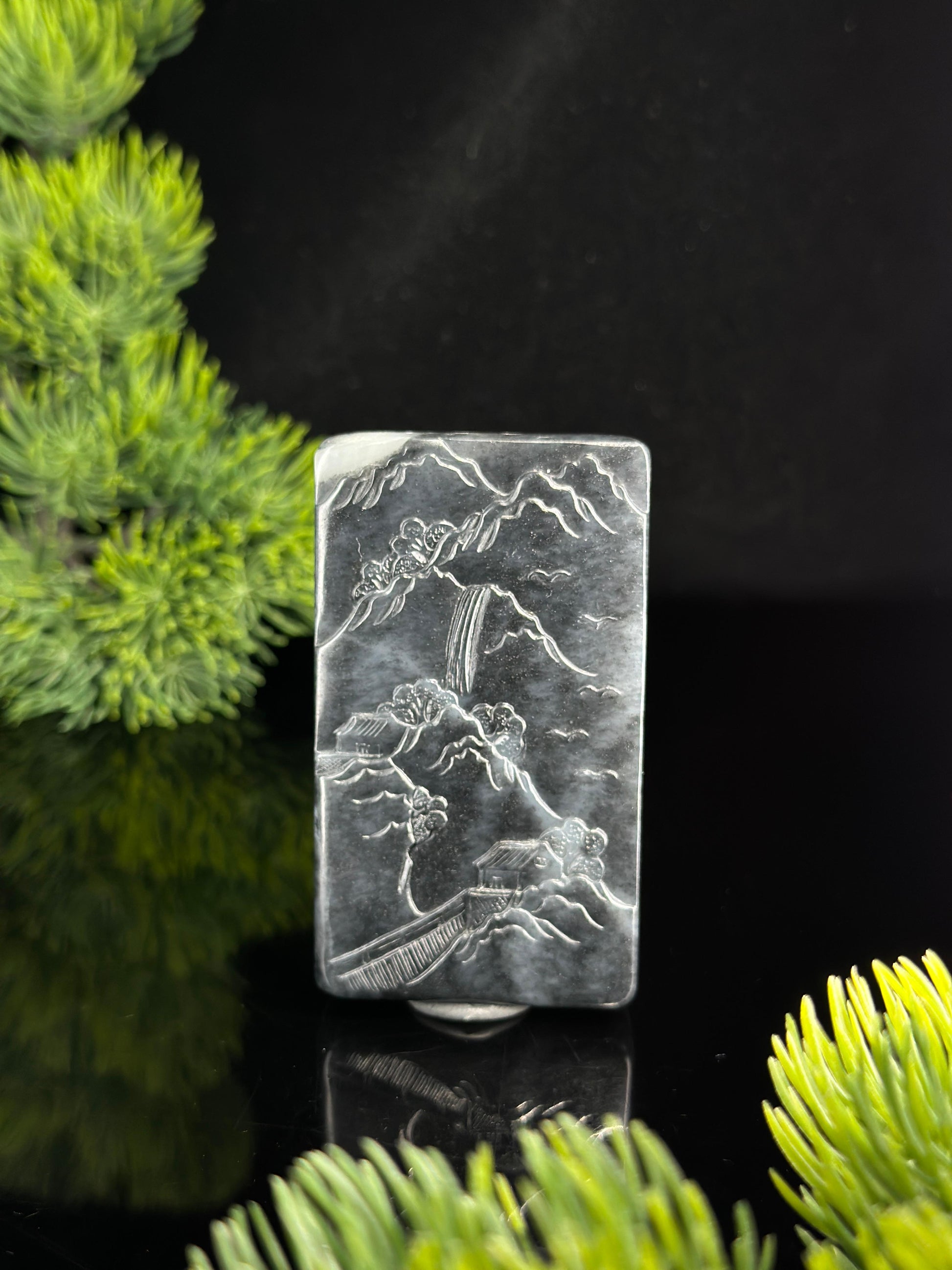 和田玉青花意境山水牌（yc484426）