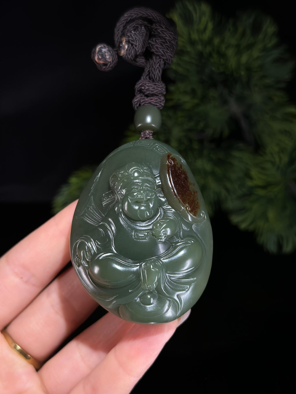 新疆和田玉精品籽料沙枣青财神手把件（yc492361）