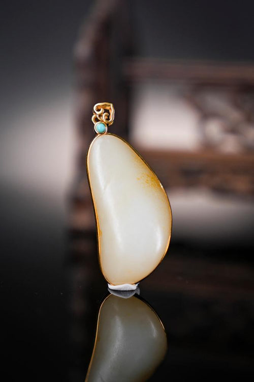 18K 金和田玉洒金皮包金吊坠籽（yc212625）