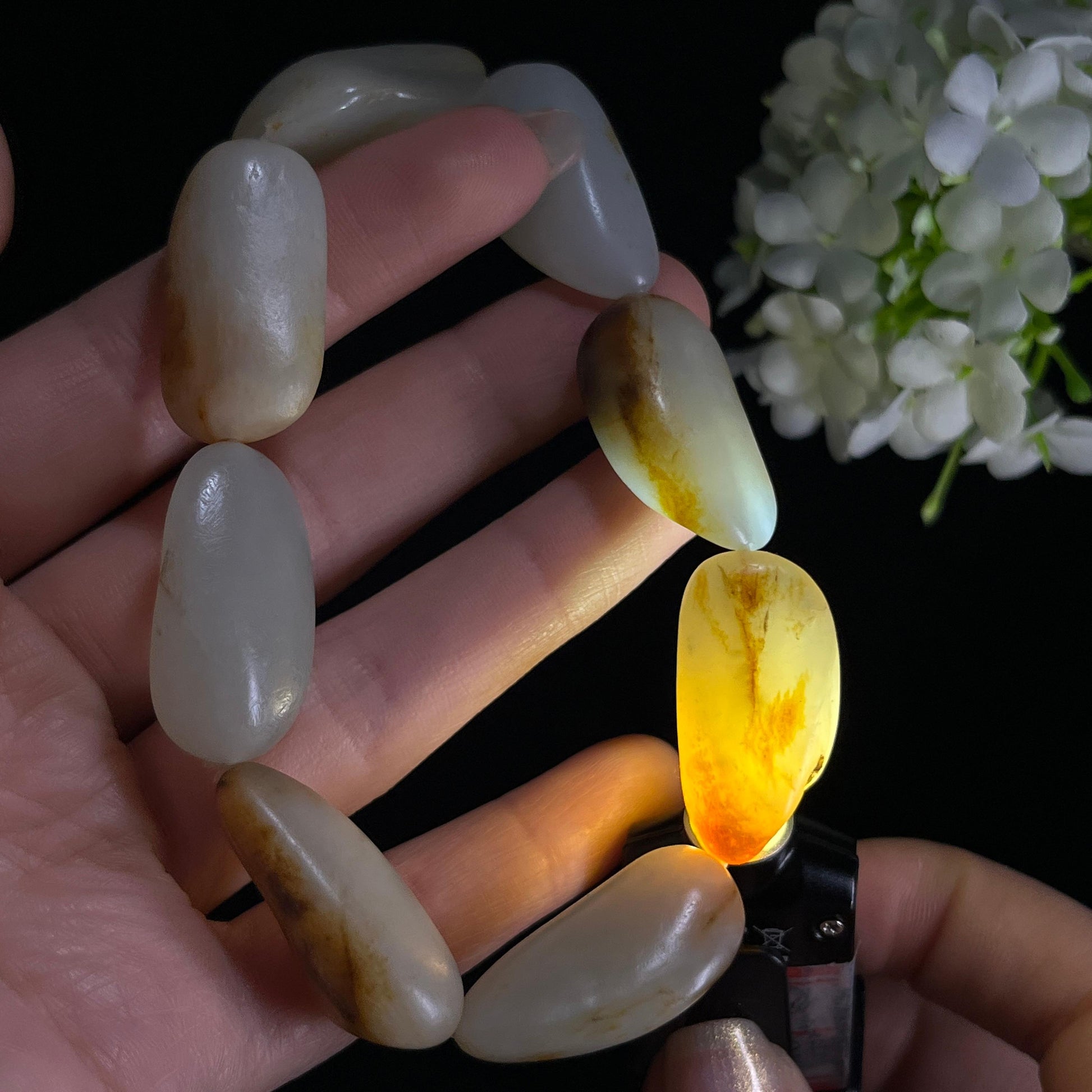 和田玉白玉红皮原籽手串（8颗）（yc399594）
