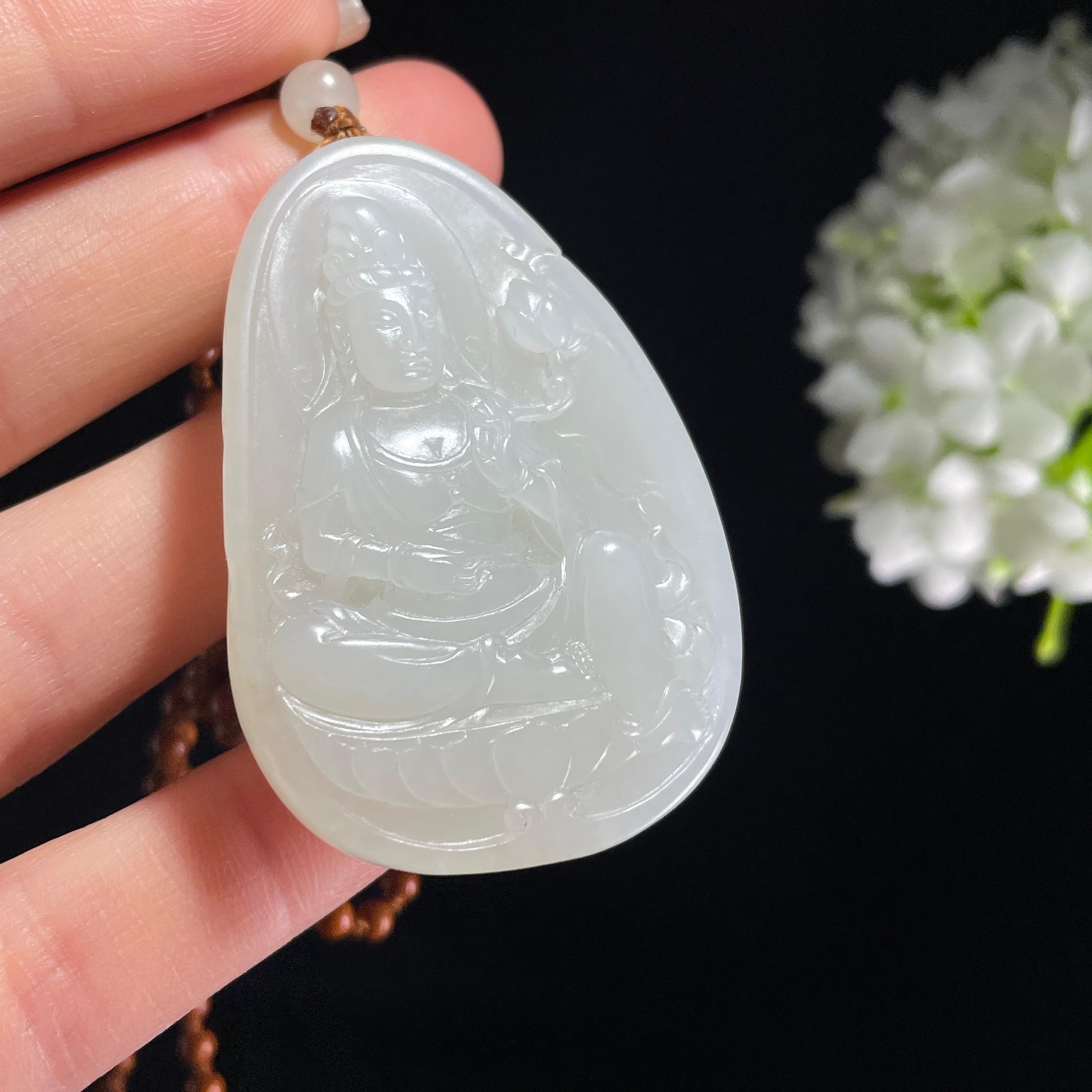 和田玉白玉淡洒金皮籽料观音牌挂件（yc389329）