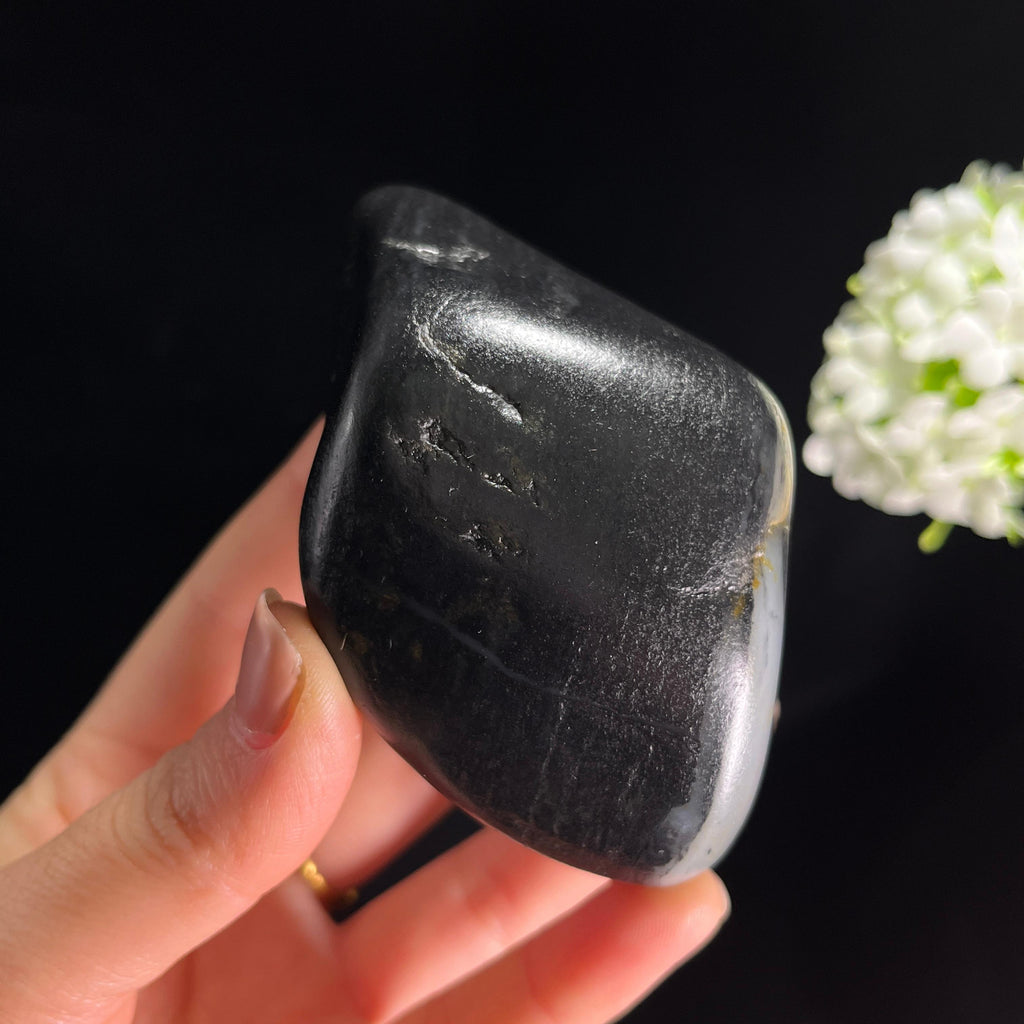 和田玉青花墨玉带洒金皮“墨金青花”籽料原石（yc286002）