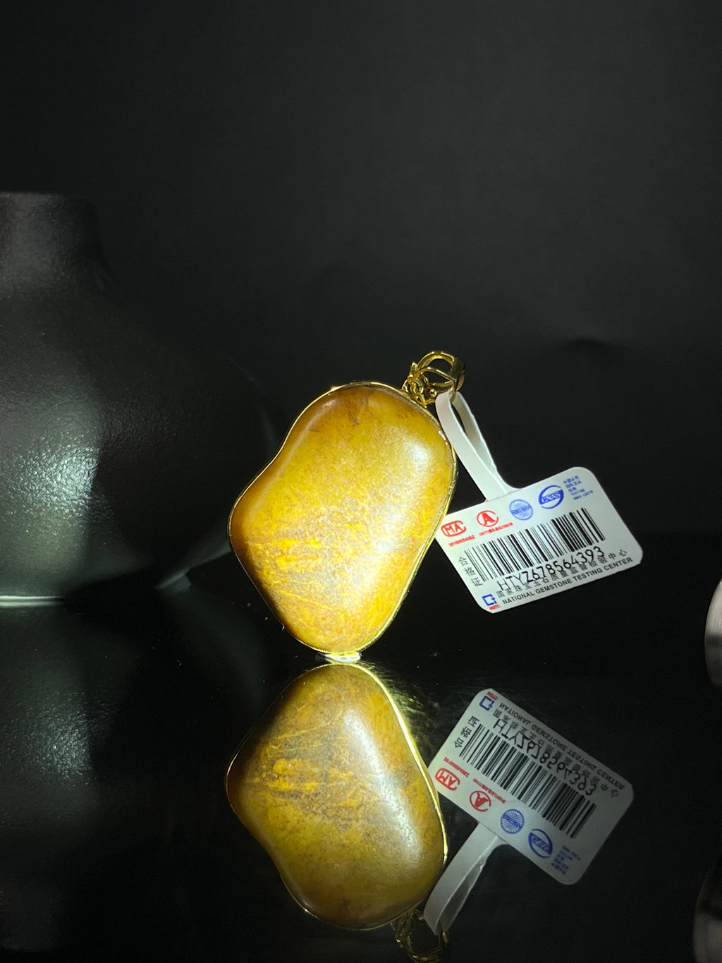 新疆和田玉籽料原石黄沁18k金镶玉吊坠3（yc243612）