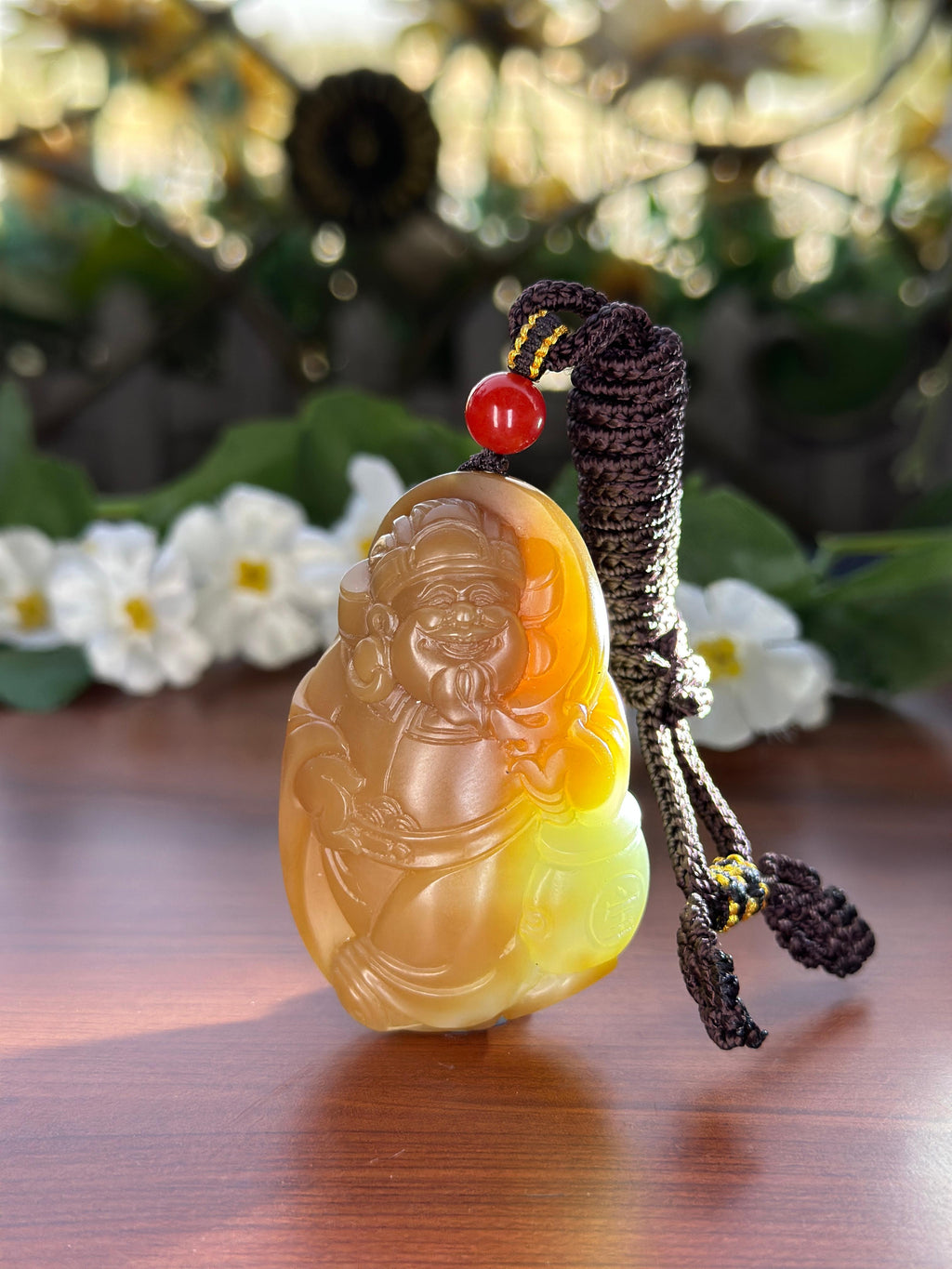 和田玉糖白财神挂件（yc709792）