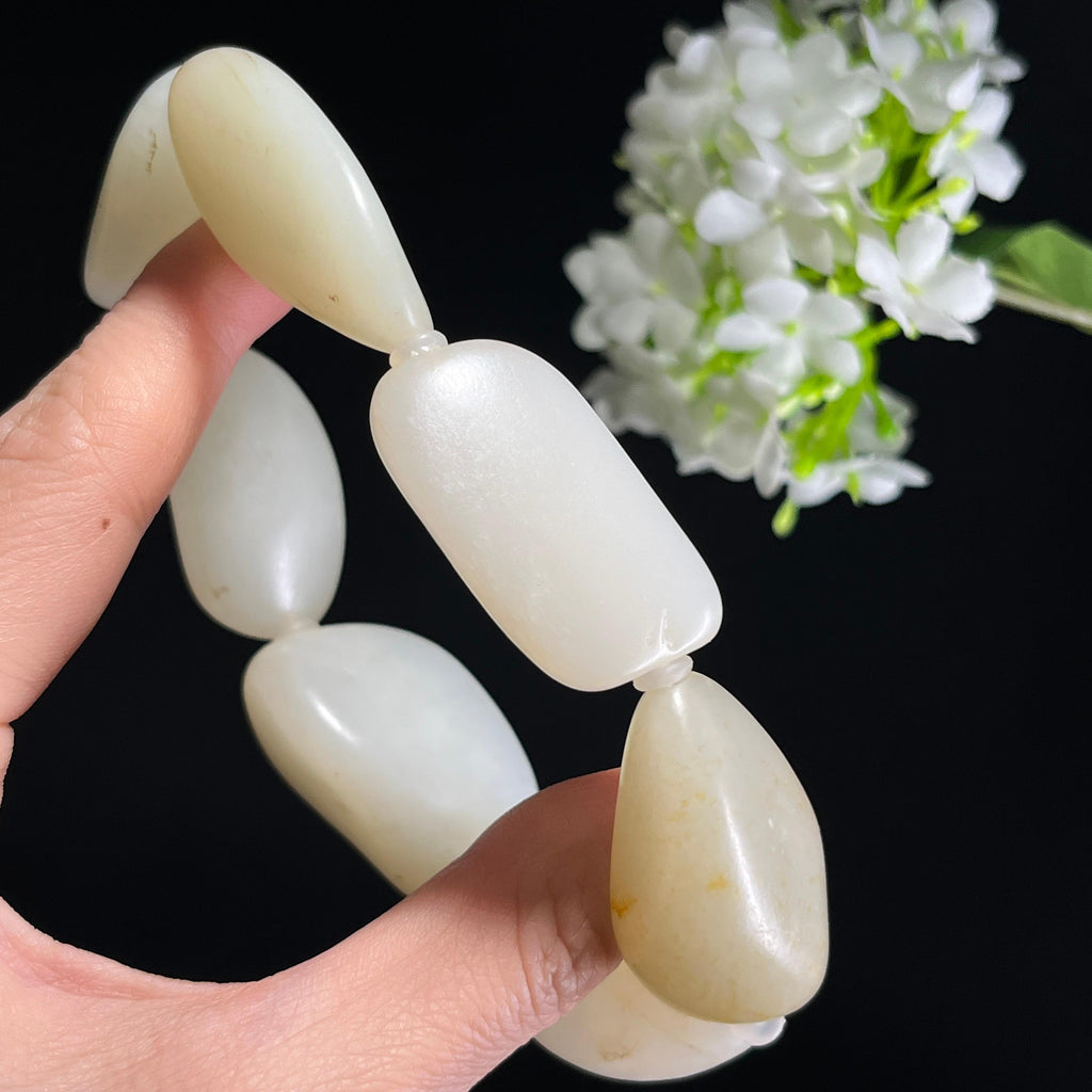 和田玉白玉青白玉洒金皮籽料原籽手串（yc347363）