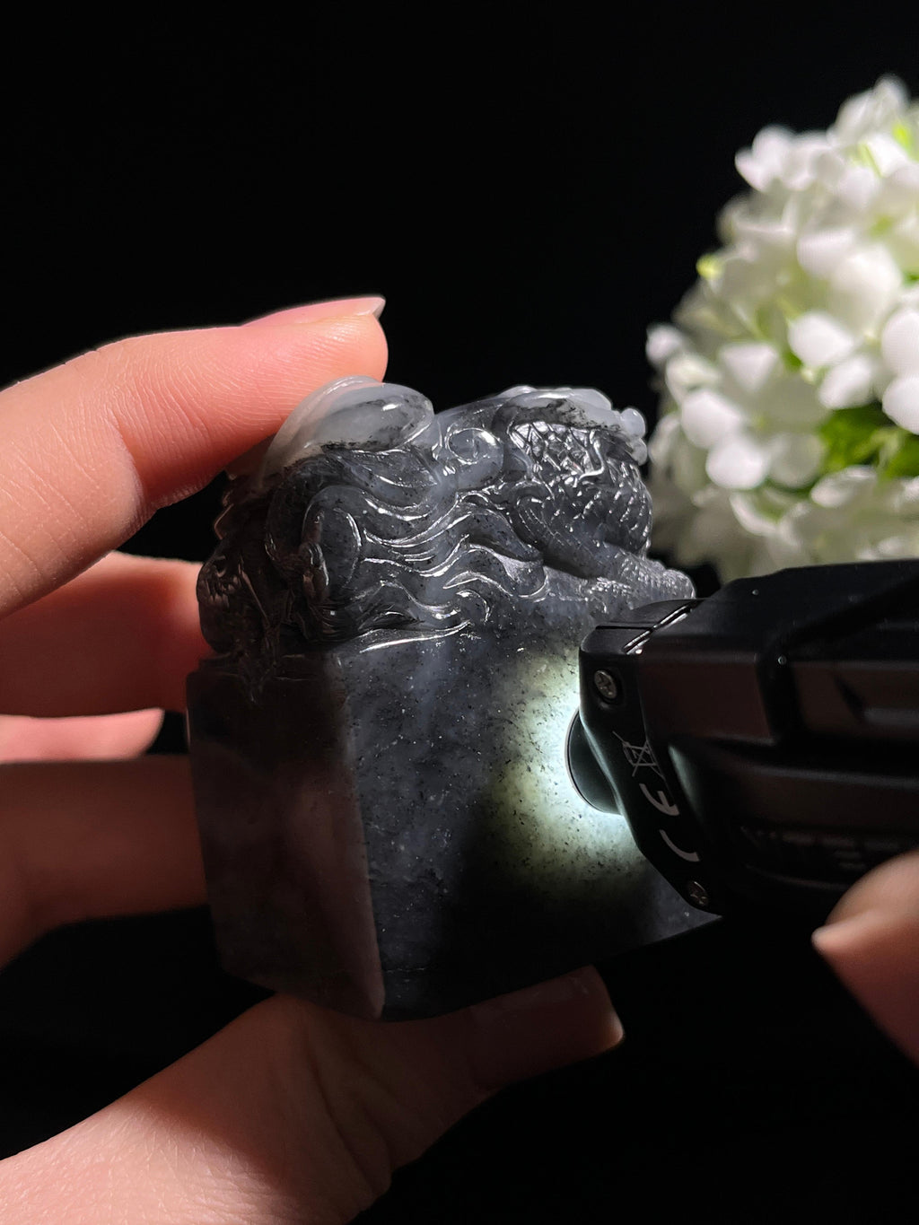 和田玉青花龙纹雕刻印章（yc275938）