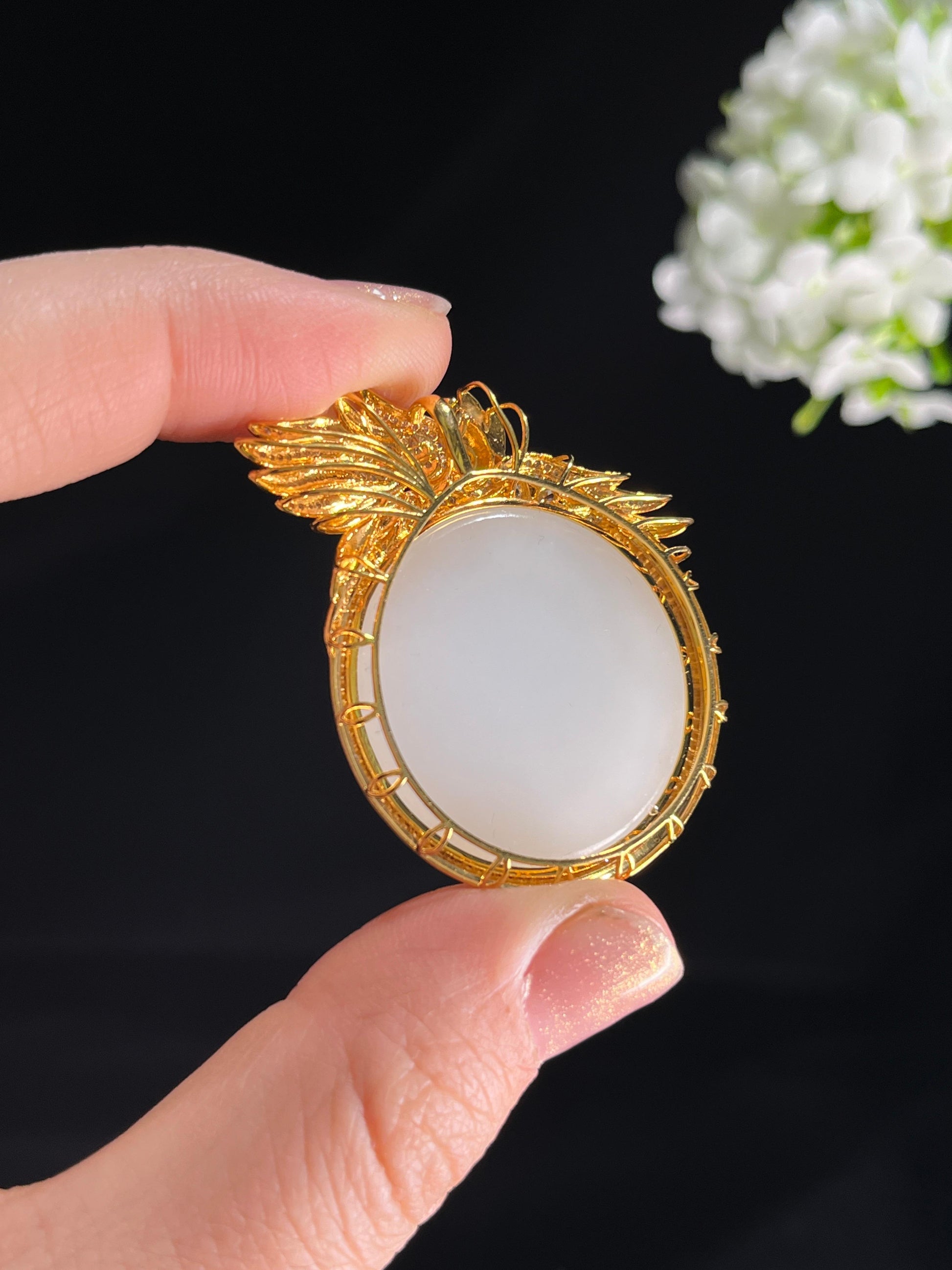 18k金镶和田玉白玉“金翼祥龙”圆满佩挂件4（两件一起卖）（yc267159）