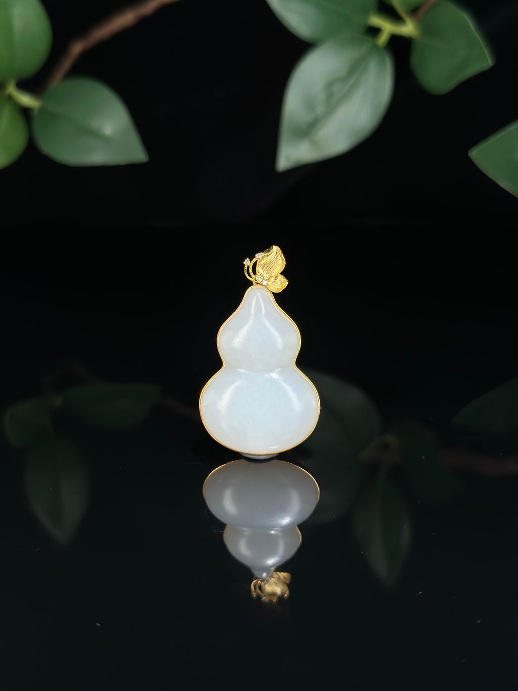 中秋特惠，18K金和田玉白玉葫芦吊坠（yc734669）