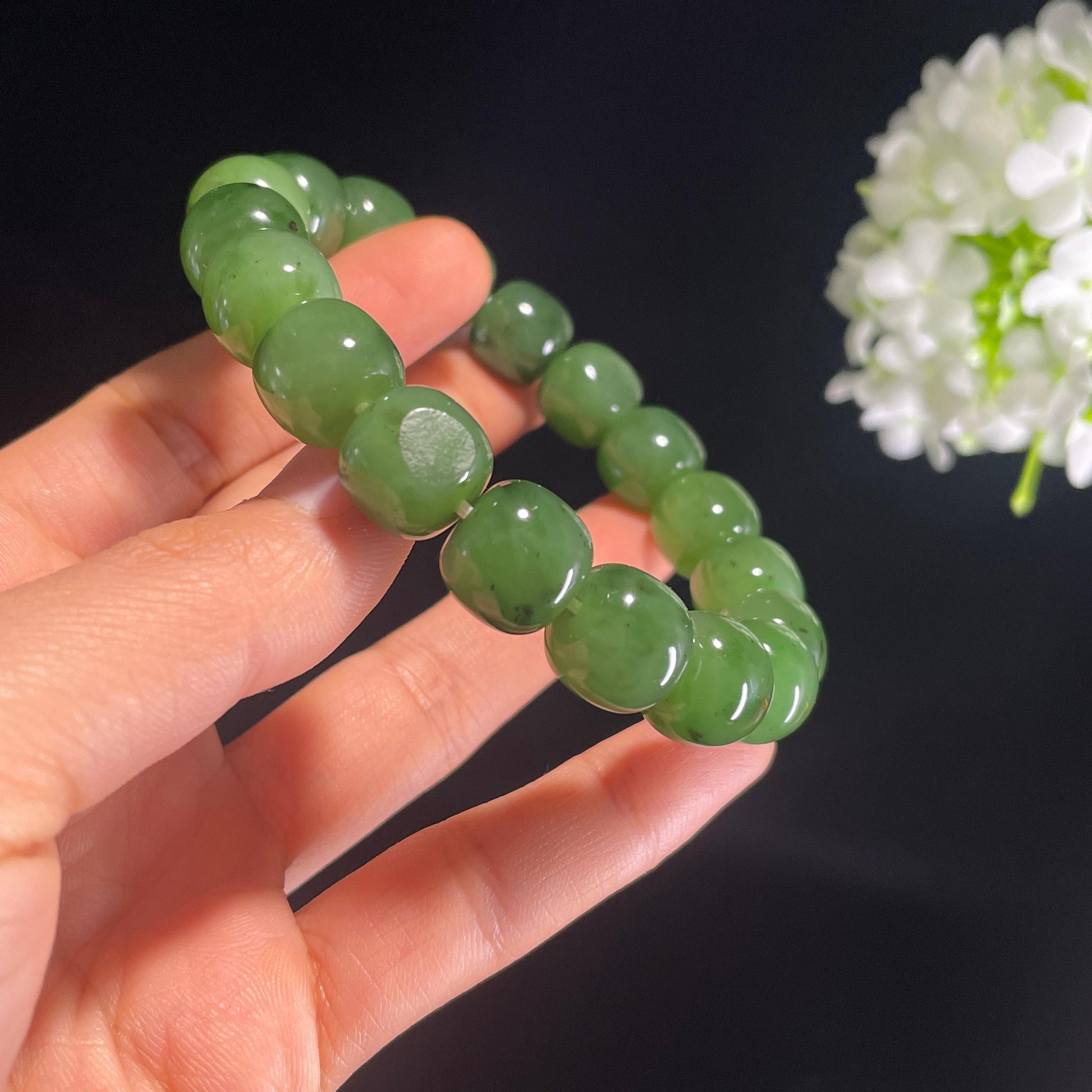 新疆天然和田玉碧玉籽料手串（yc314550）