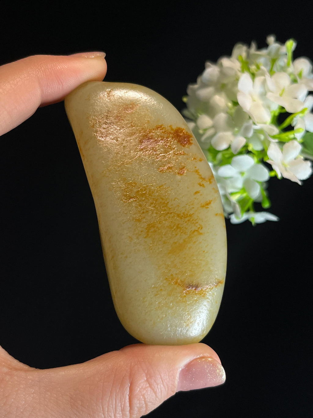 新疆天然和田玉籽料原石洒金皮手把件（yc274548）