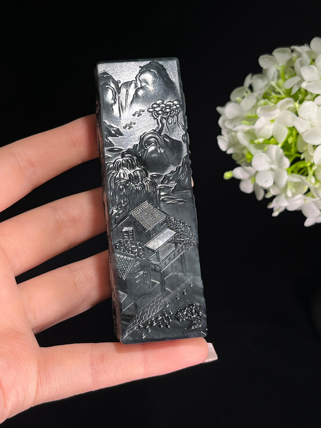 和田玉青花山水印章（yc244629）