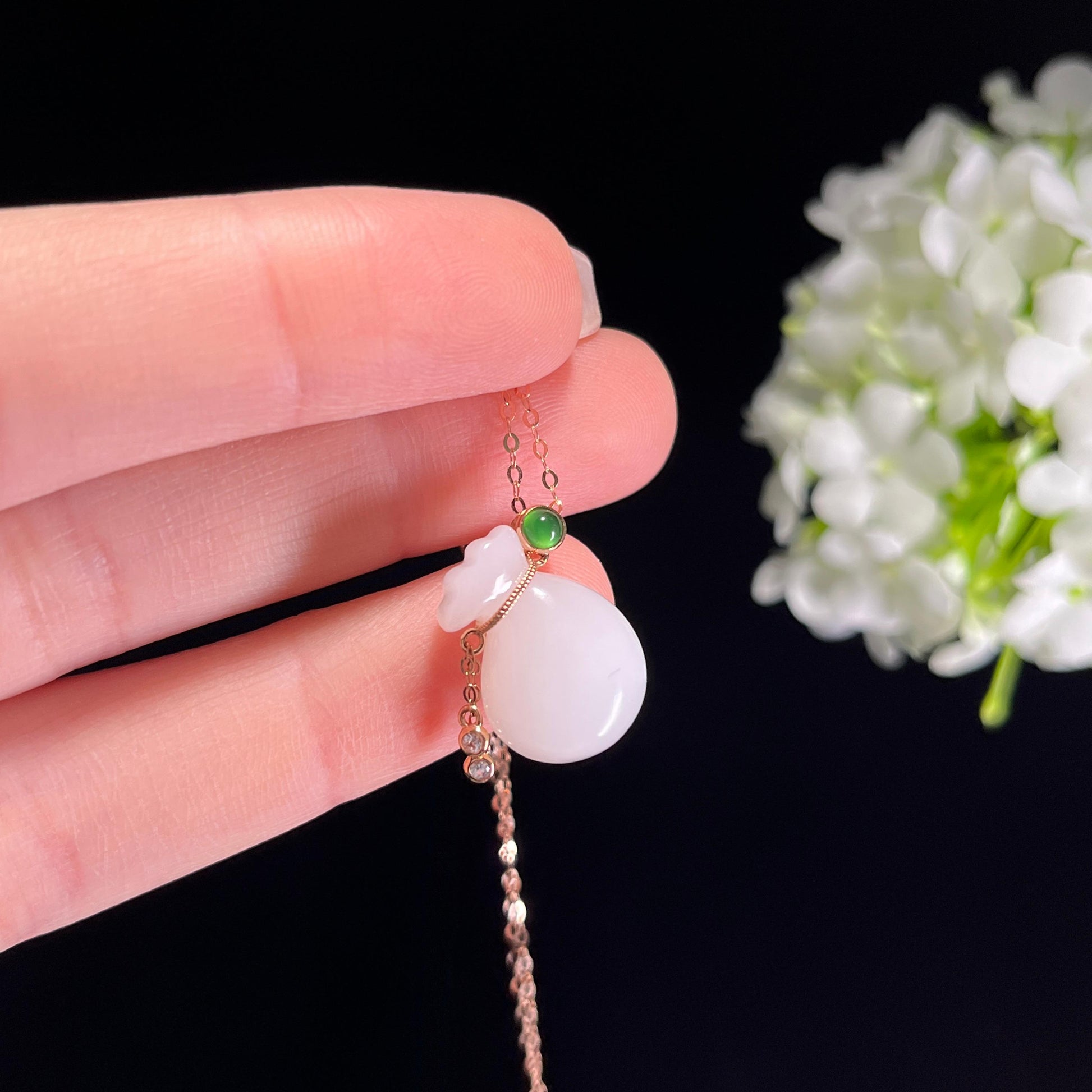 新疆天然和田玉羊脂白玉18K金镶玉福袋（yc351499）