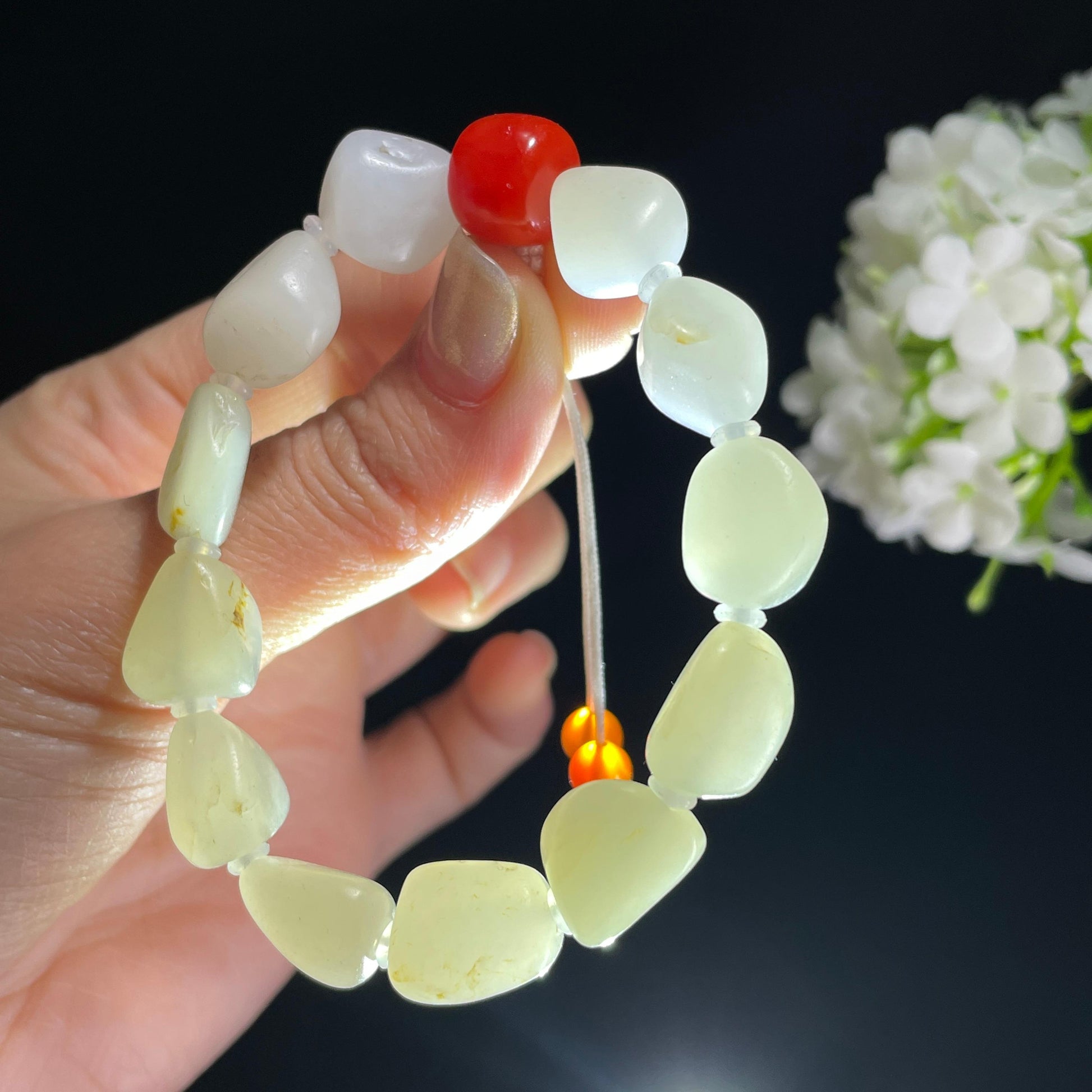 和田玉白玉洒金皮原籽手串（yc410747）