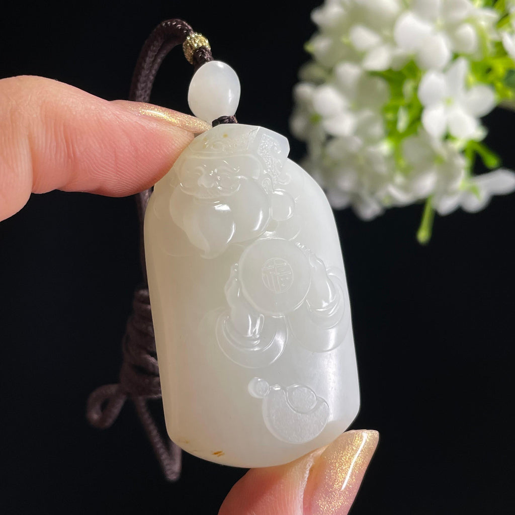 和田玉白玉“福禄寿喜”籽料招财进宝雕刻挂件（yc314023）