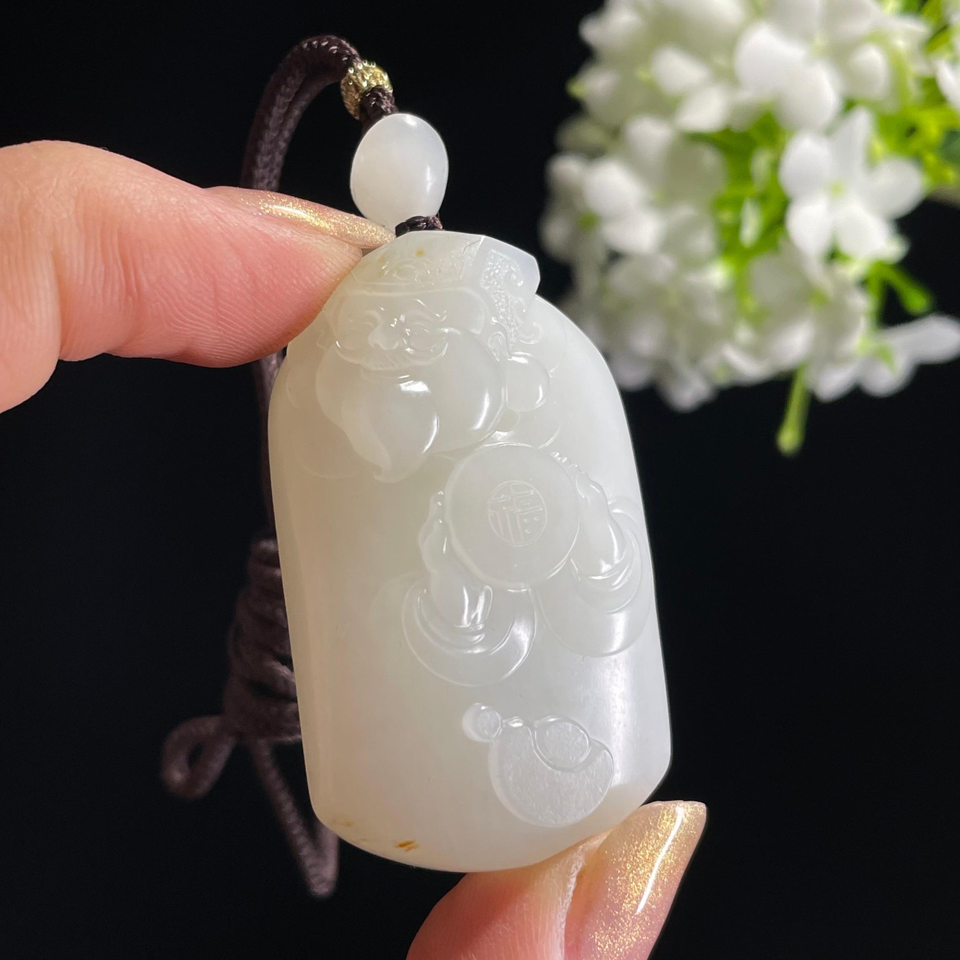 和田玉白玉“福禄寿喜”籽料招财进宝雕刻挂件（yc314023）