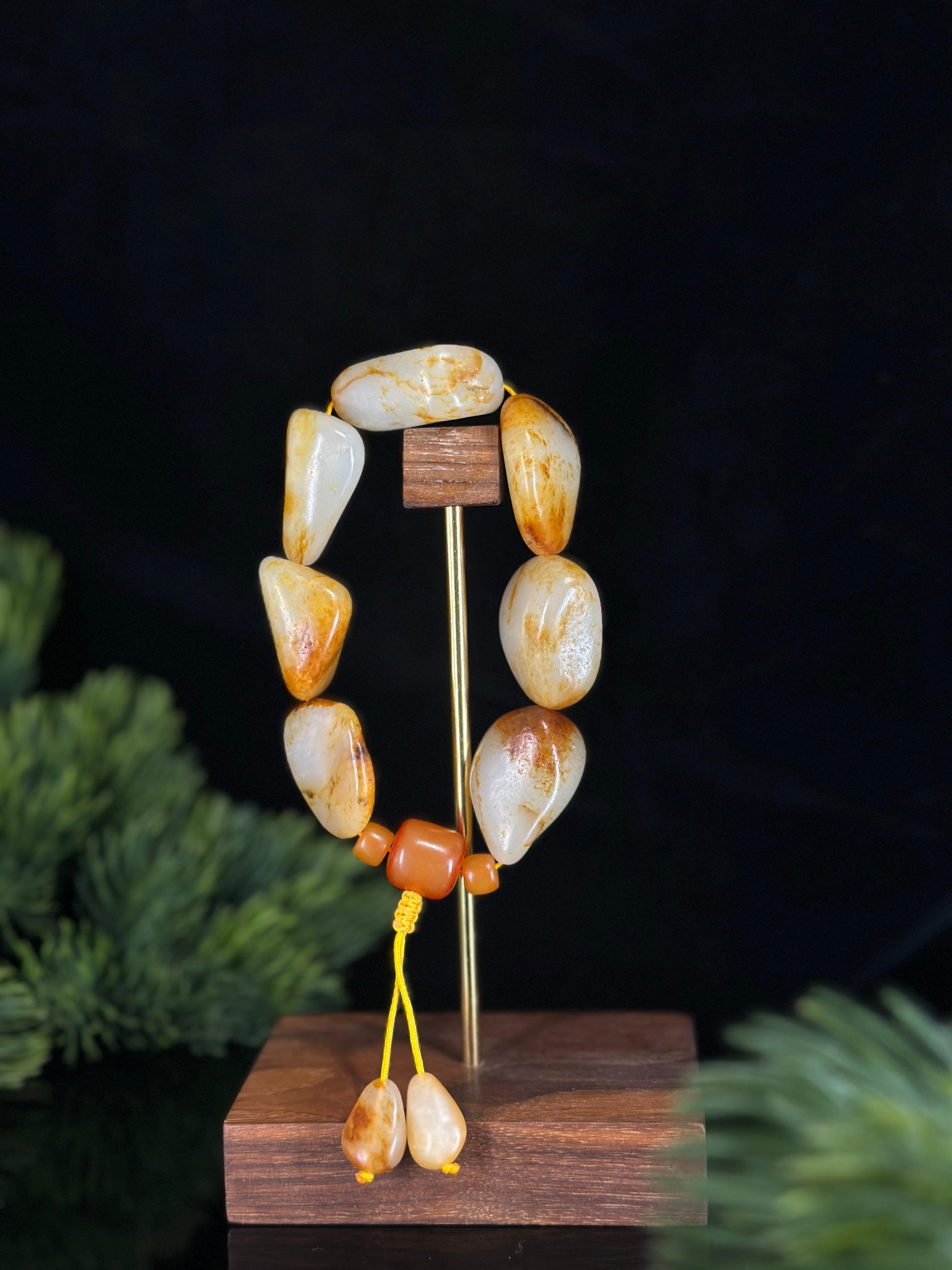 广告流，新疆和田玉红皮洒金皮珍品原籽手串（7颗）（yc460827）