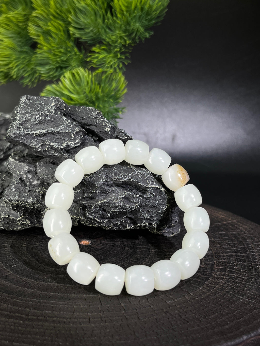 和田玉山料白玉直切珠手串（12卡）（yc228606）