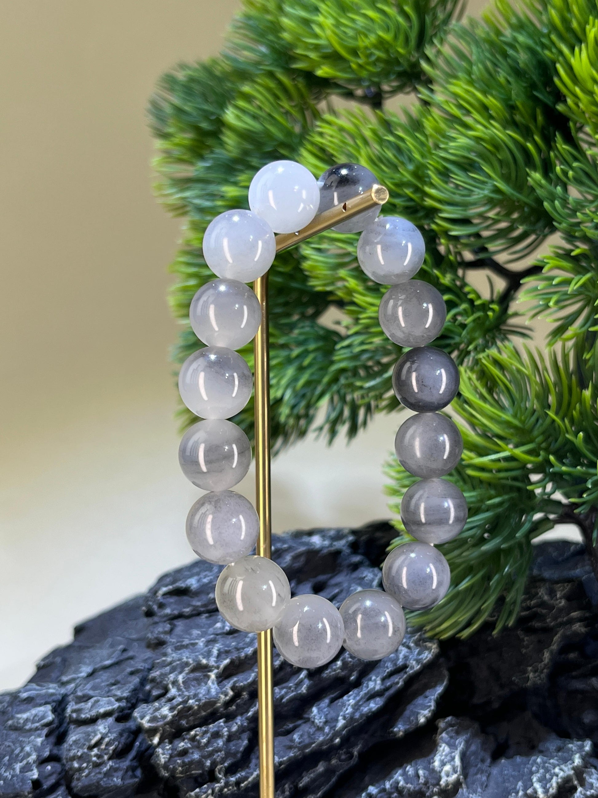 和田玉青花渐变圆形珠手串（12卡）（yc222816）