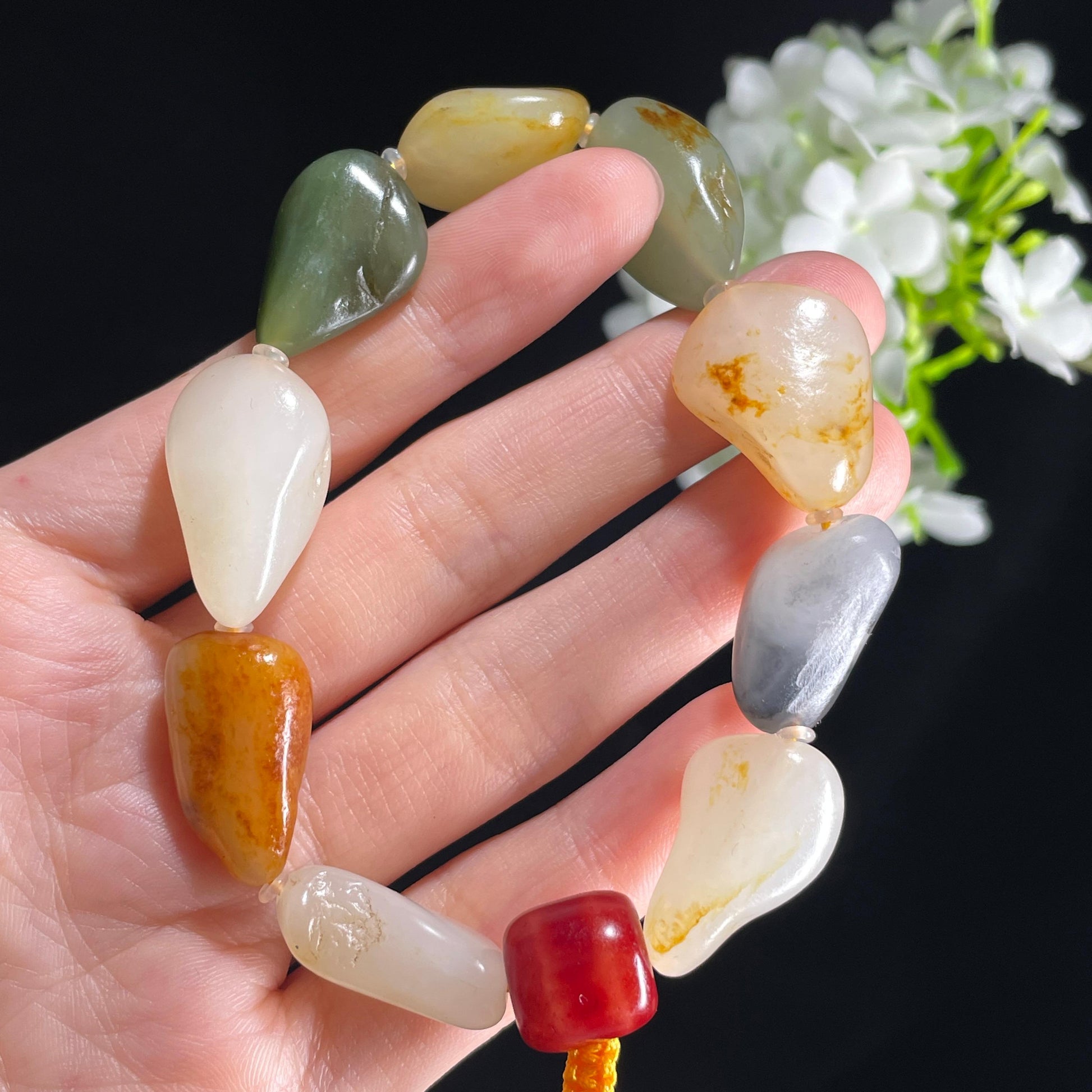 新疆天然和田玉多宝原籽手串（9颗）（yc396032）