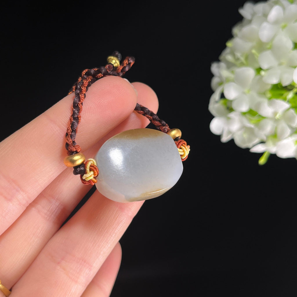 和田玉青花料“饕纹玉佩”籽料雕刻挂件（yc284646）