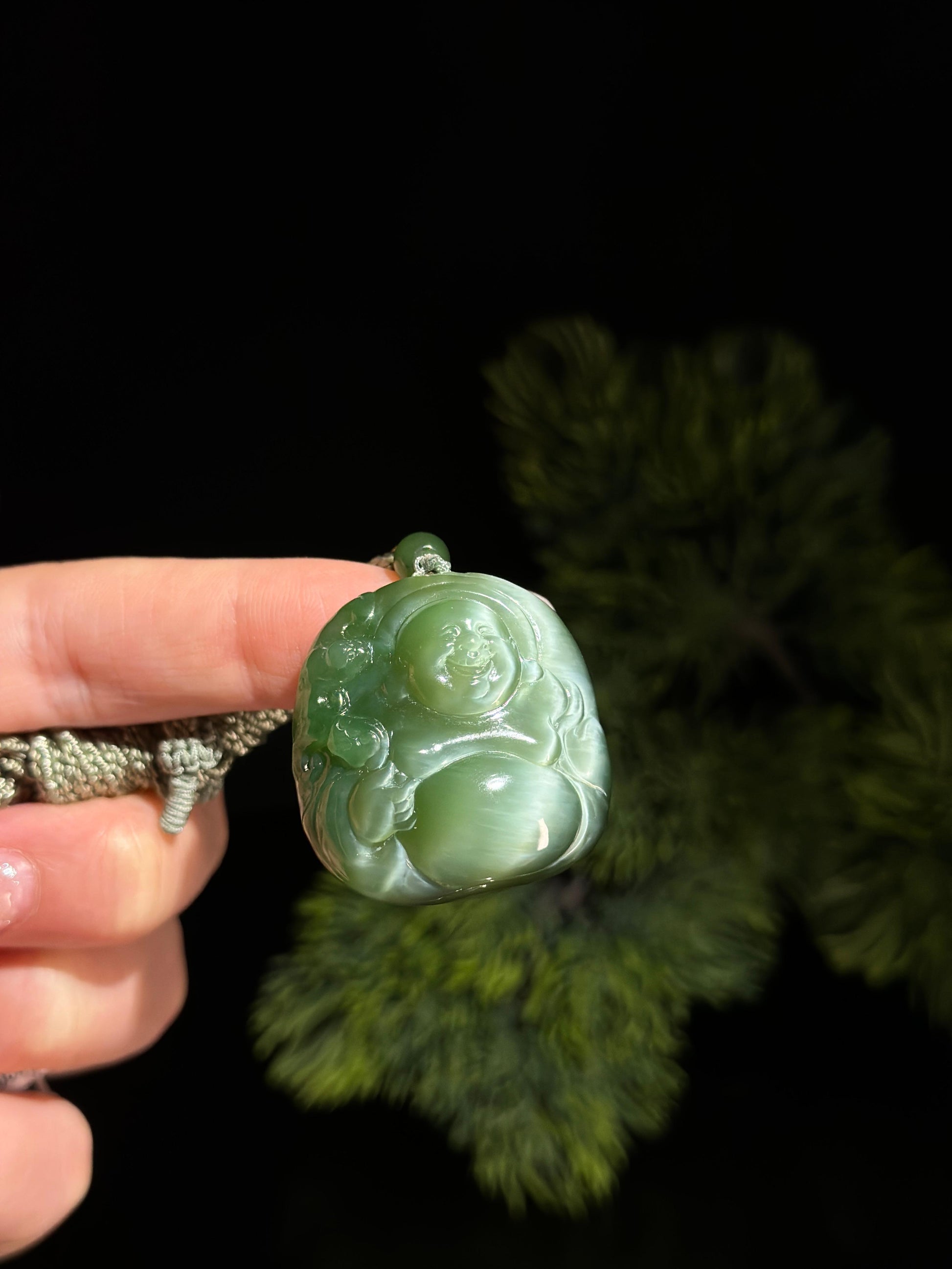 和田玉碧玉猫眼弥勒佛珍品挂件（yc484642）