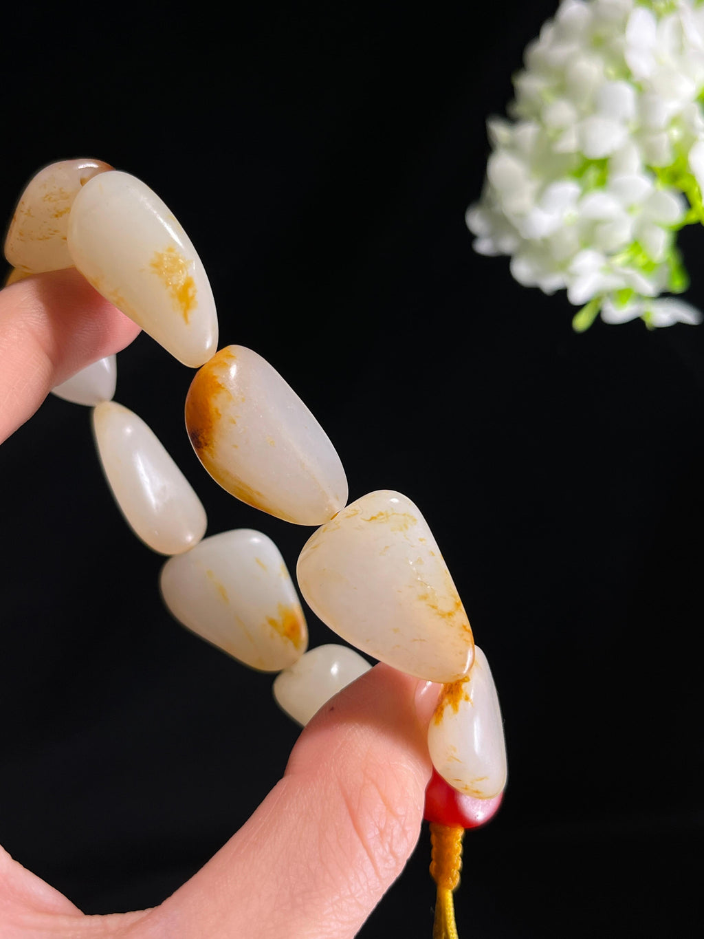 新疆天然和田玉白玉籽料原石洒金皮手串（yc269055）