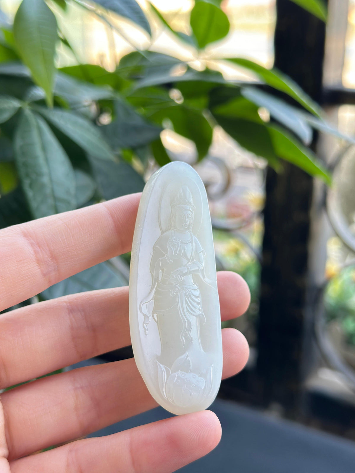 新疆和田玉白玉洒金皮籽料观音挂件（yc707587）