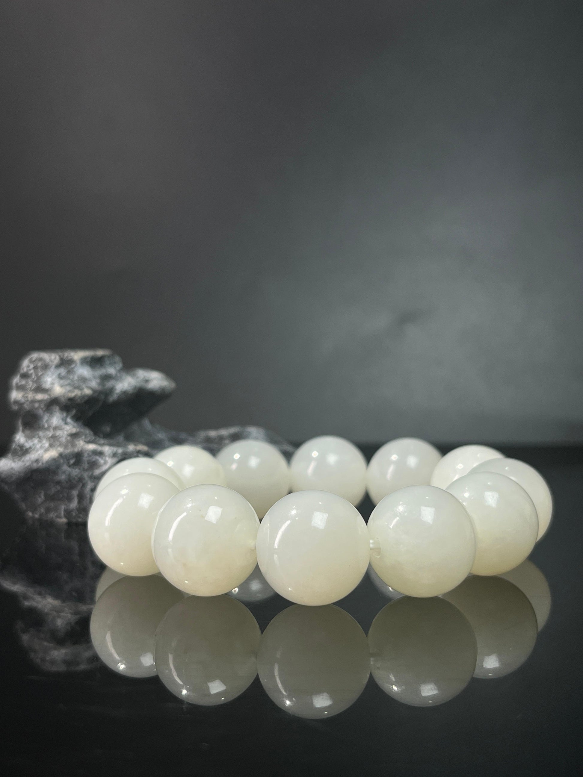 天然和田白玉圆型珠手串（卡18）（yc242878）