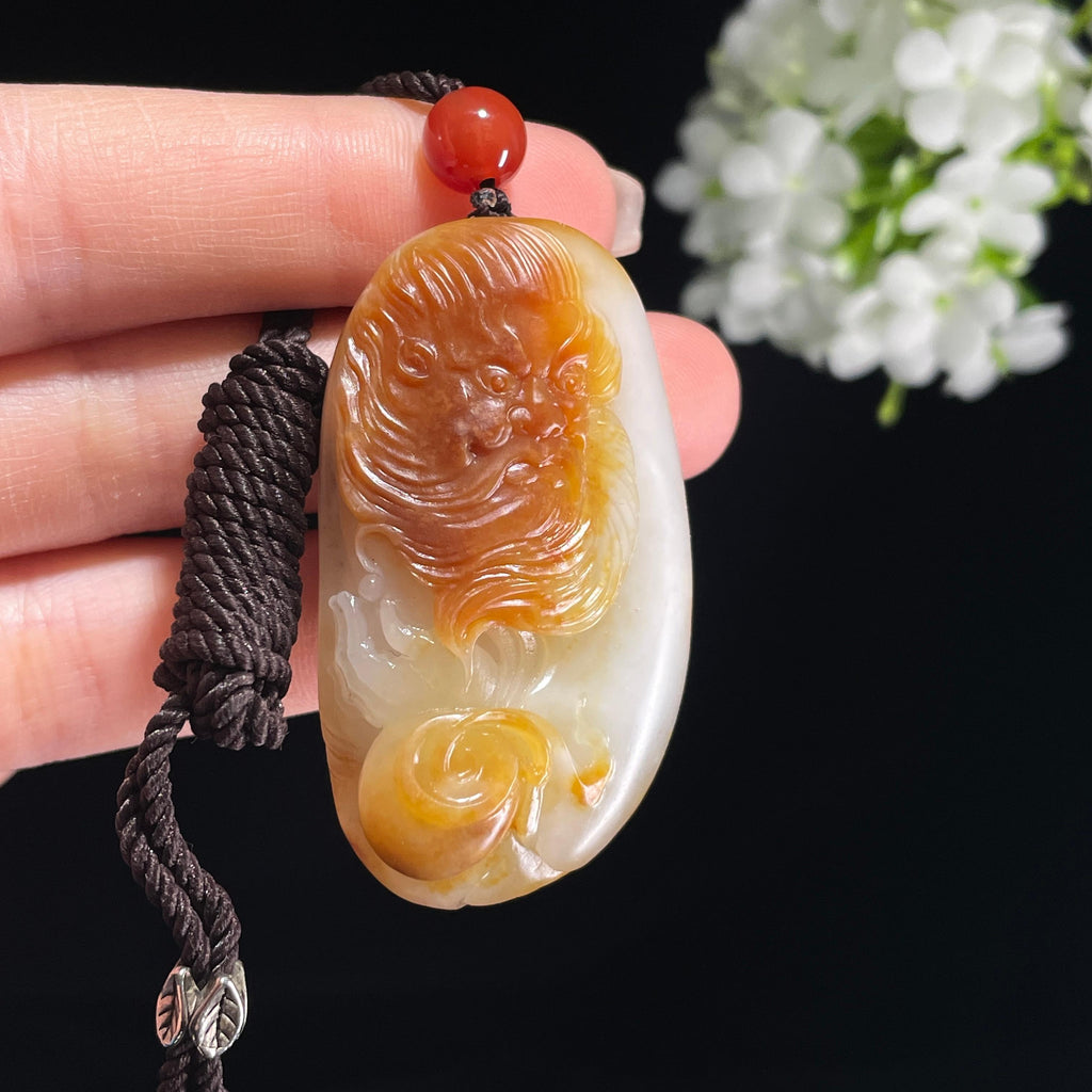 和田玉白玉聚红皮籽料钟馗挂件（yc372839）